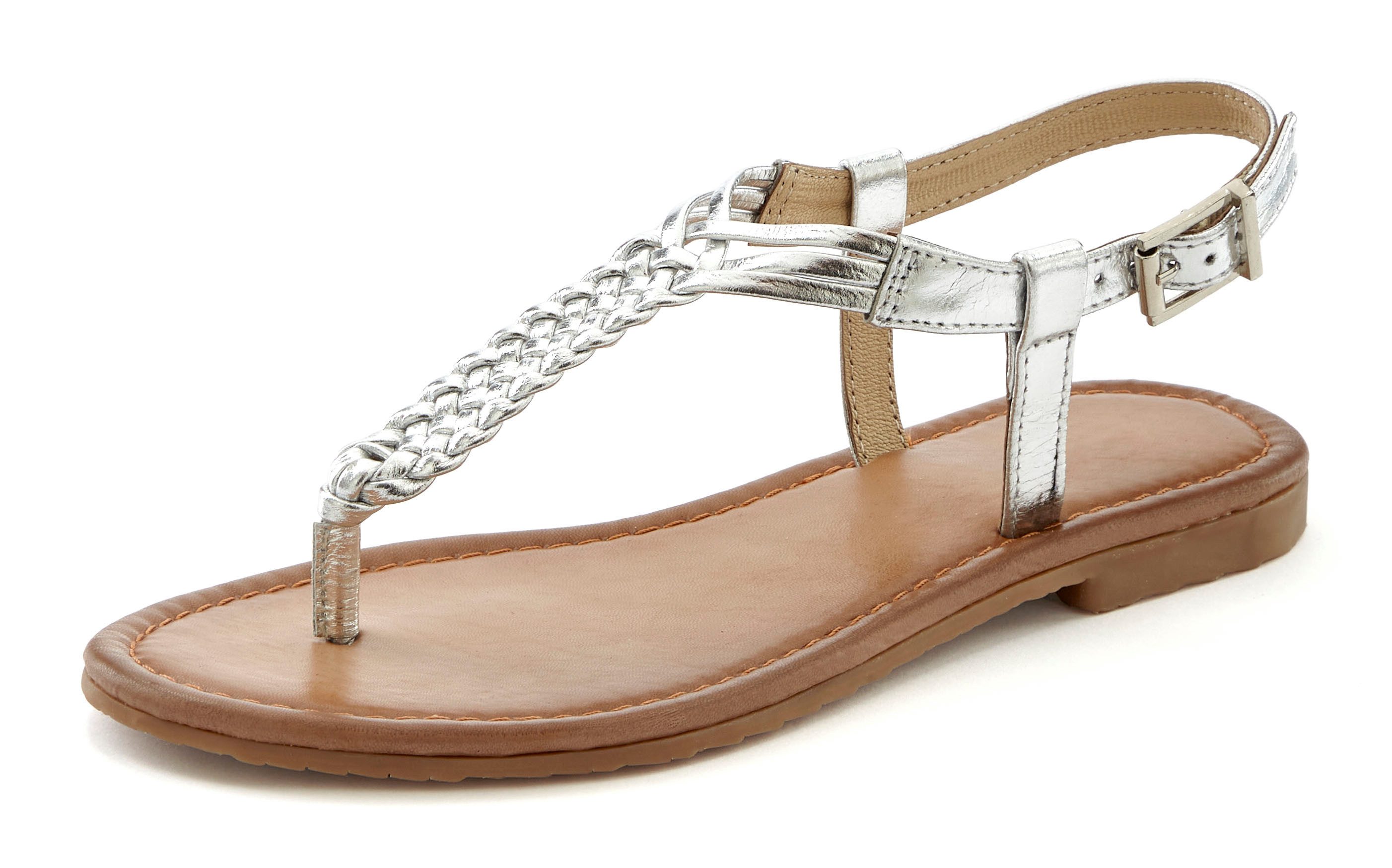 Vivance by Lascana Zehentrenner Sandalette, Sommerschuh,Sandale aus Leder mit Flecht-Optik