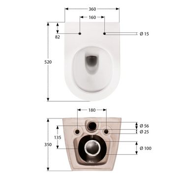 aquaSu Tiefspül-WC, Wandhängend, Abgang Waagerecht, Wand WC, spülrandlos, WC-Sitz mit Absenkautomatik, Duroplast, 049979