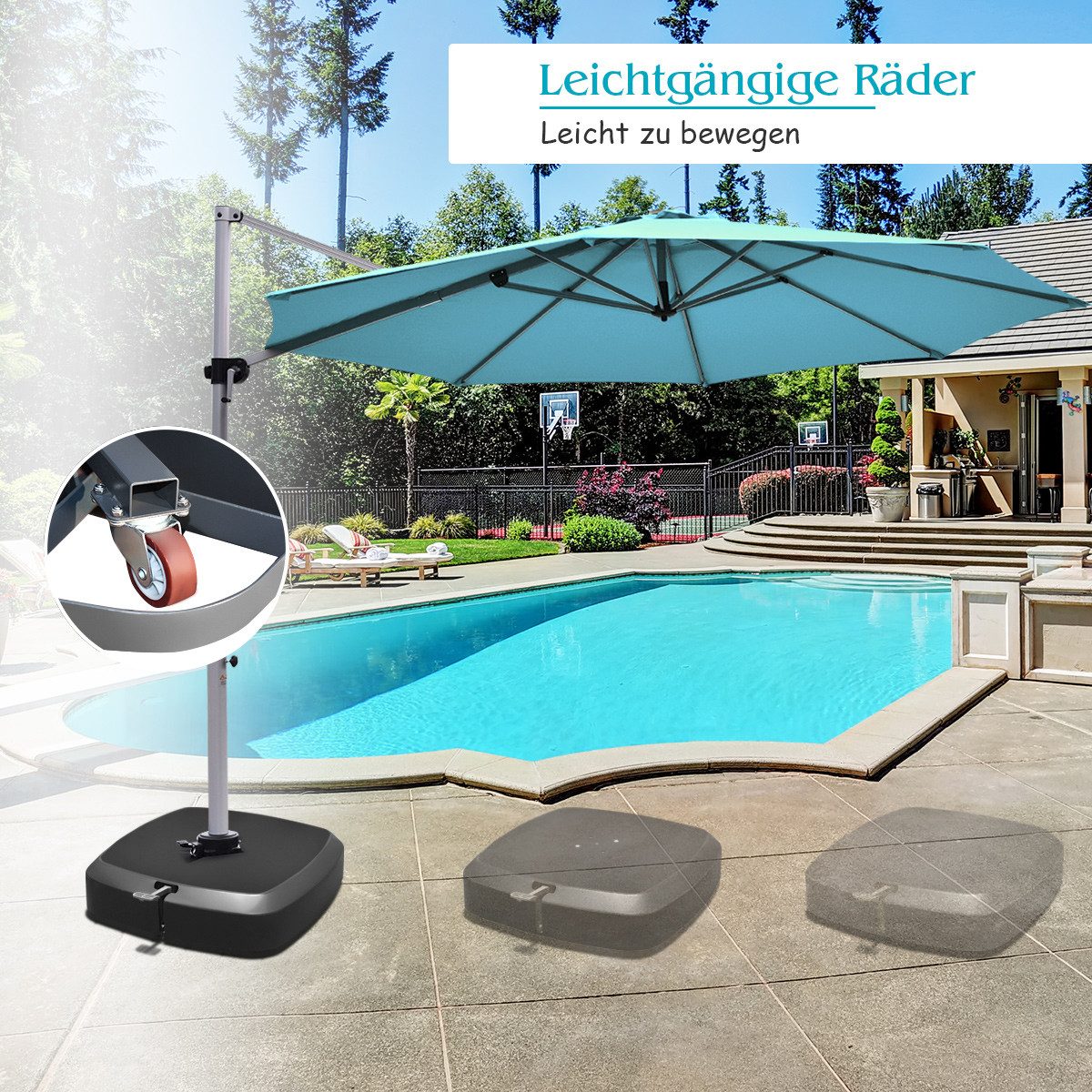 COSTWAY Schirmständer, Sonnenschirmständer mit Rollen, befüllbar, rollbar