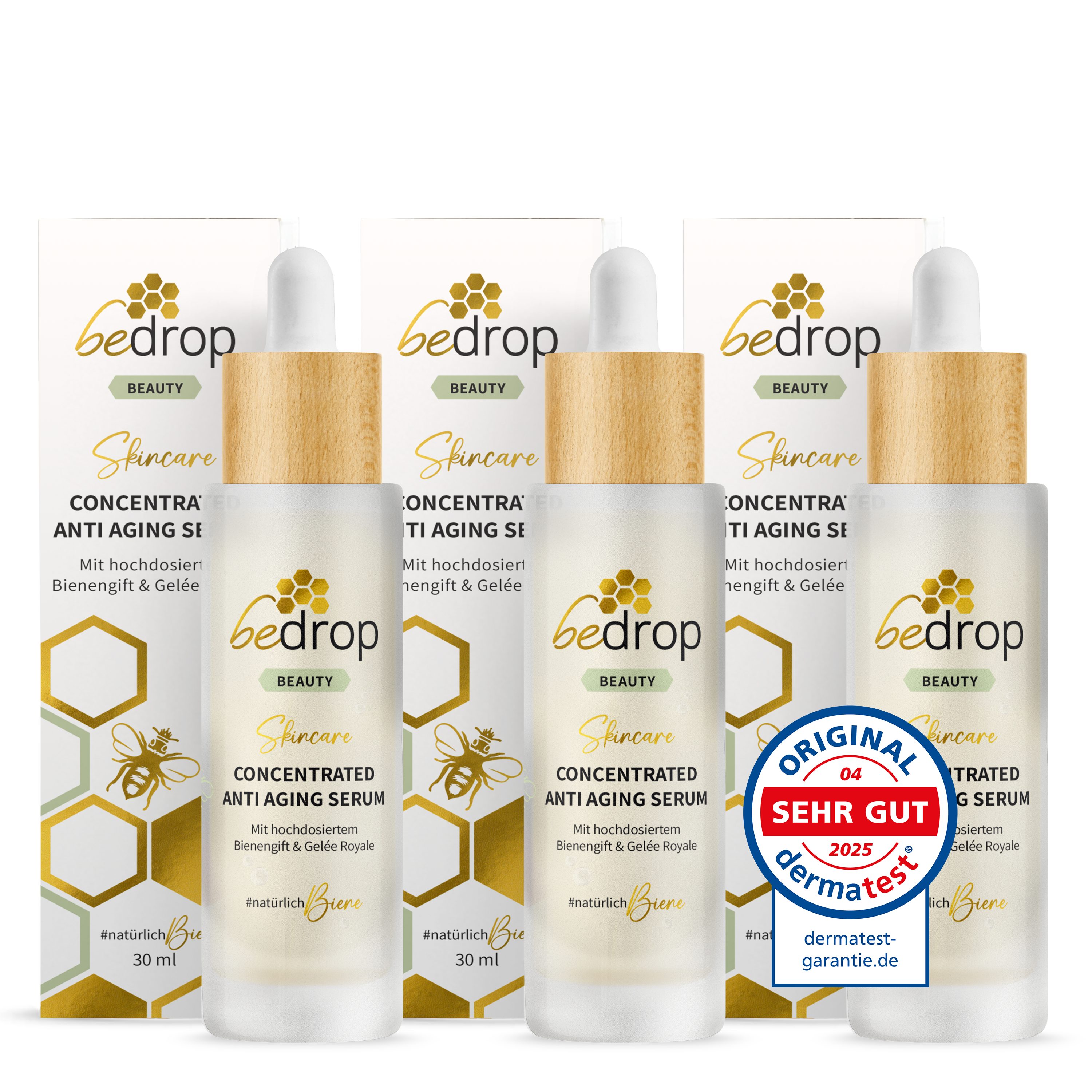 bedrop Anti-Falten-Serum CONCENTRATED ANTI AGING SERUM mit hochdosiertem Bienengift - 30ml, 3-tlg., Reichhaltiges Gesichtsserum, einzigartig mit straffendem Bienengift