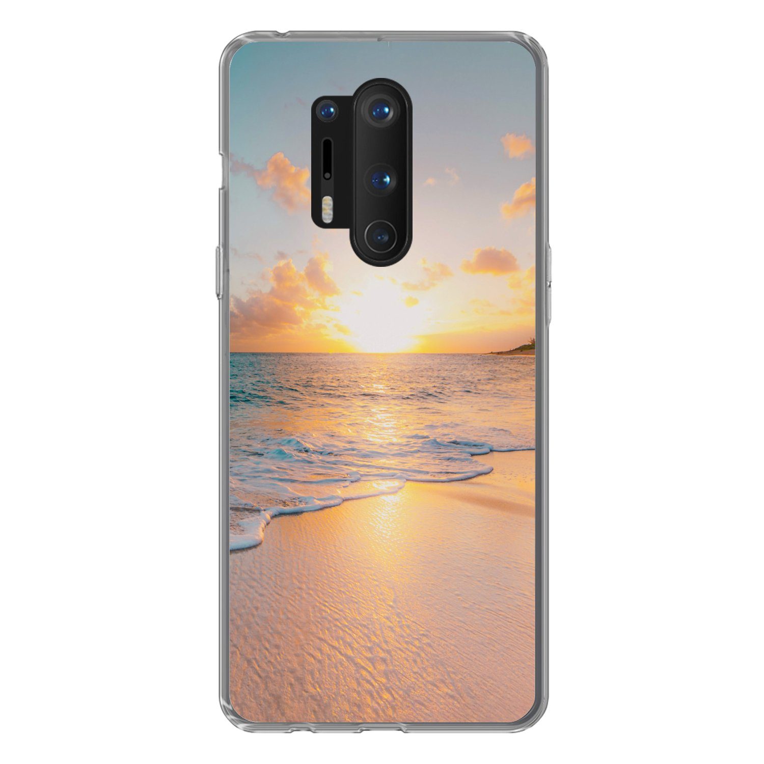 MuchoWow Handyhülle für OnePlus 8 Pro Sonnenuntergang - Strand - Meer - Sommer - Blau, Phone Case, Silikon, Schutzhülle Dünn