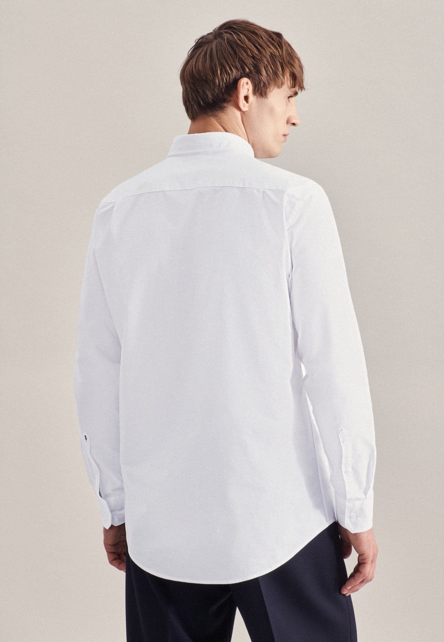 Regular seidensticker Langarm Weiß Uni Regular Button-Down-Kragen Businesshemd