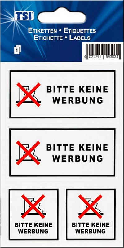 TSI Schreibwaren Etiketten Etiketten/Aufkleber "Bitte keine Werbung" / Druck auf Folie