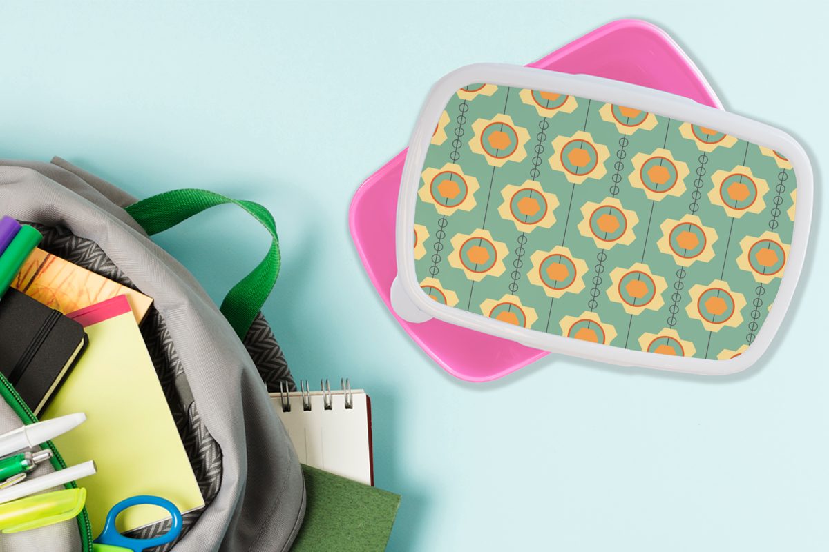 Brotdose Kunststoff Kinder, - Snackbox, rosa - Brotbox MuchoWow Zahnräder Kunststoff, Muster Sonnenblume Erwachsene, - Lunchbox Retro, (2-tlg), Mädchen, für