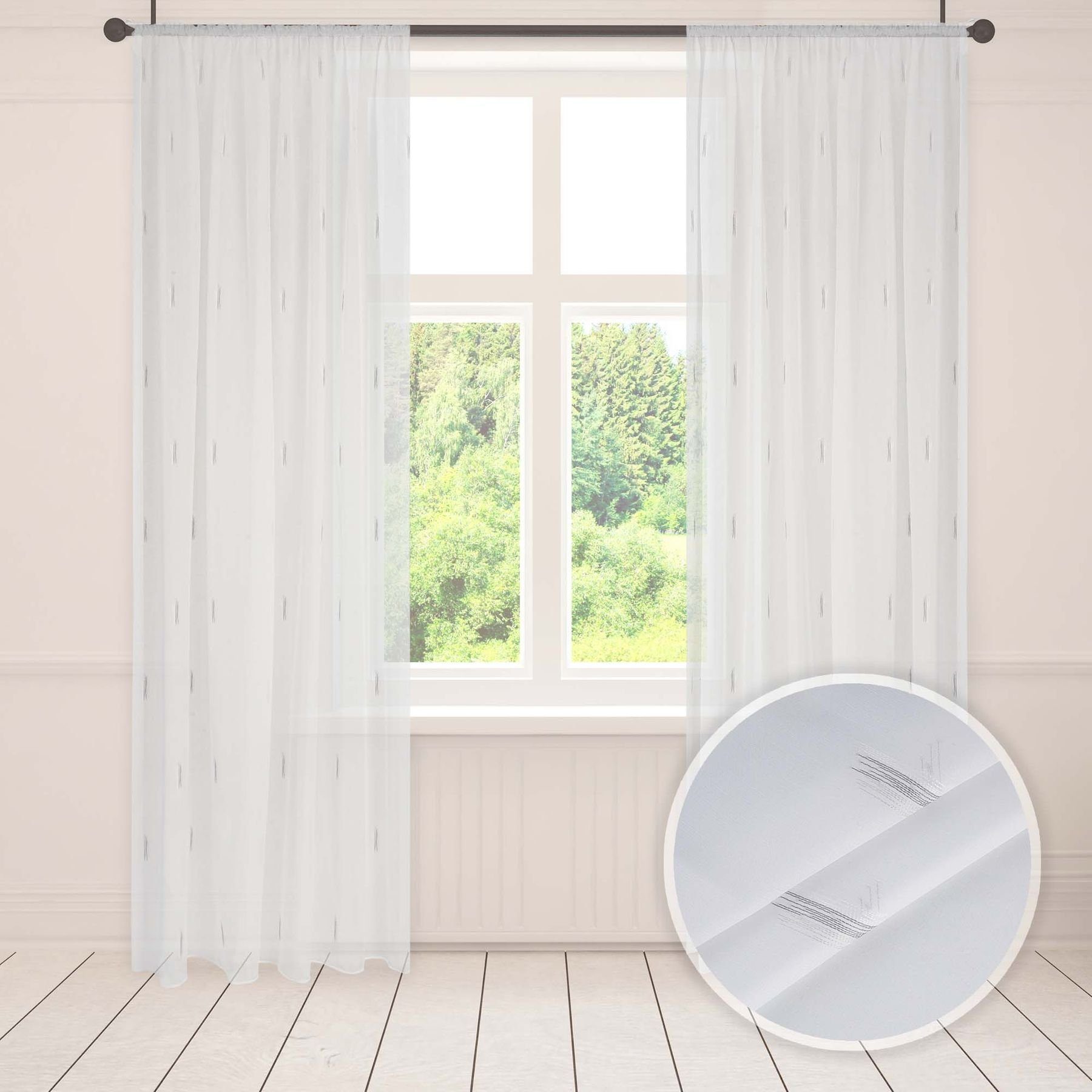 Asphald Gardine auf Maß Scherli mit Muster Voile Vorhang Kräuselband Universalband (1 St), Kräuselband, transparent