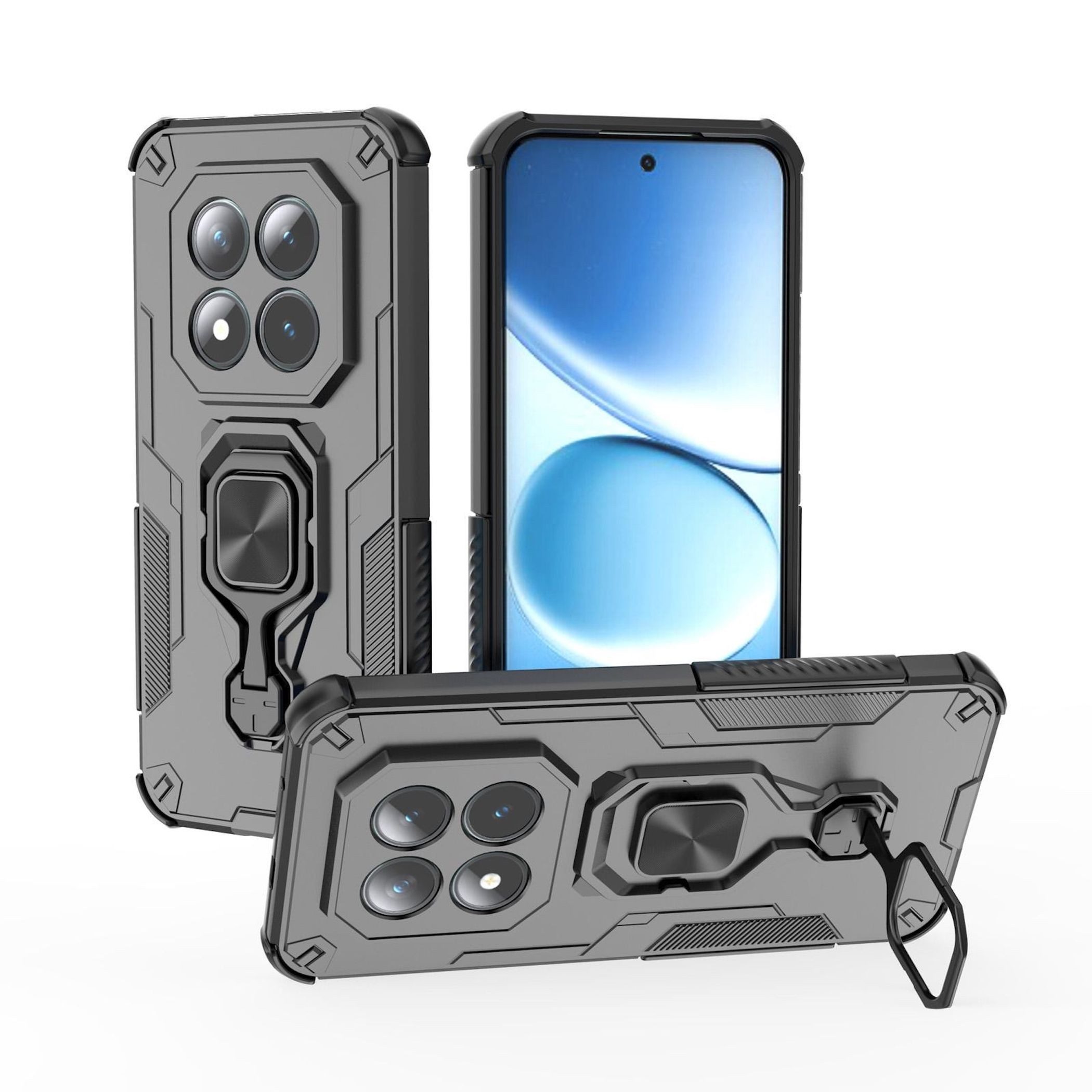 Wigento Handyhülle Für Xiaomi Redmi Note 15 Pro Plus 5G Hybrid Metallring Hülle Schwarz, Metall Kickstand, Ringhalterung