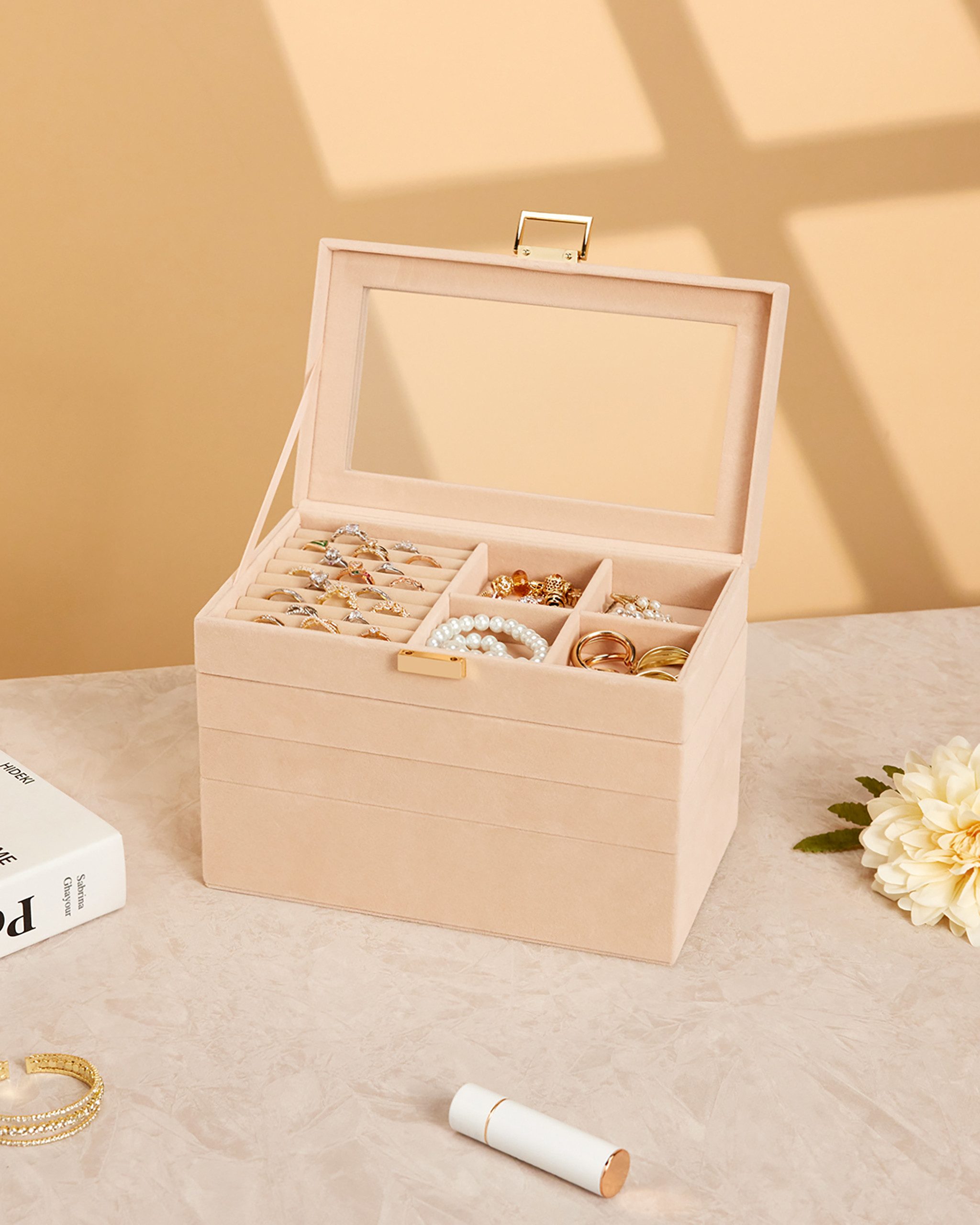 Yorbay Schmuckkasten Stapelbares Schmucktablett, mit Glasdeckel, herausnehm günstig online kaufen