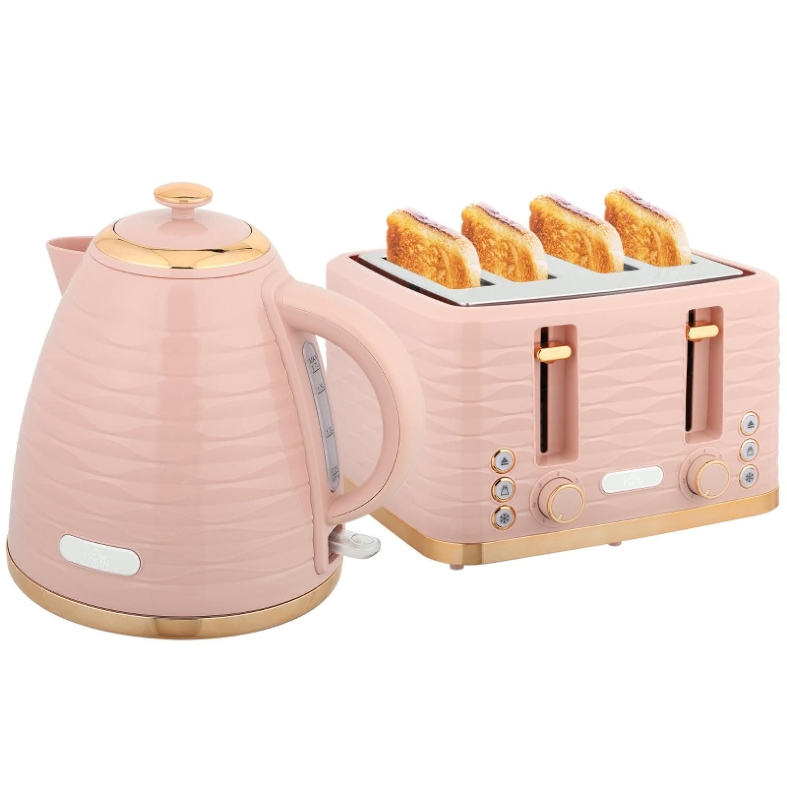 FELIXLEO Frühstücks-Set 2-in-1 Toaster Wasserkocher Set 7 Bräunungsstufen Auftauen Rosa (1-tlg)