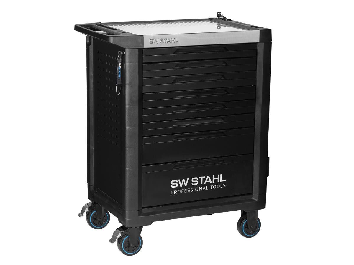 SW-STAHL Werkstattwagen Profi TT801, befüllt, max. Traglast:80 kg, 341-tlg. Werkzeugset, TWIN-Lock-Schließsystem, Heavy-Duty-Auszugschienen und TPE-Laufflächen