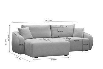 Fun Möbel Ecksofa Designersofa Sofa ELISE in Stoff Wind, inkl. 2 Rücken und 3 Zierkissen, Rundumbezug