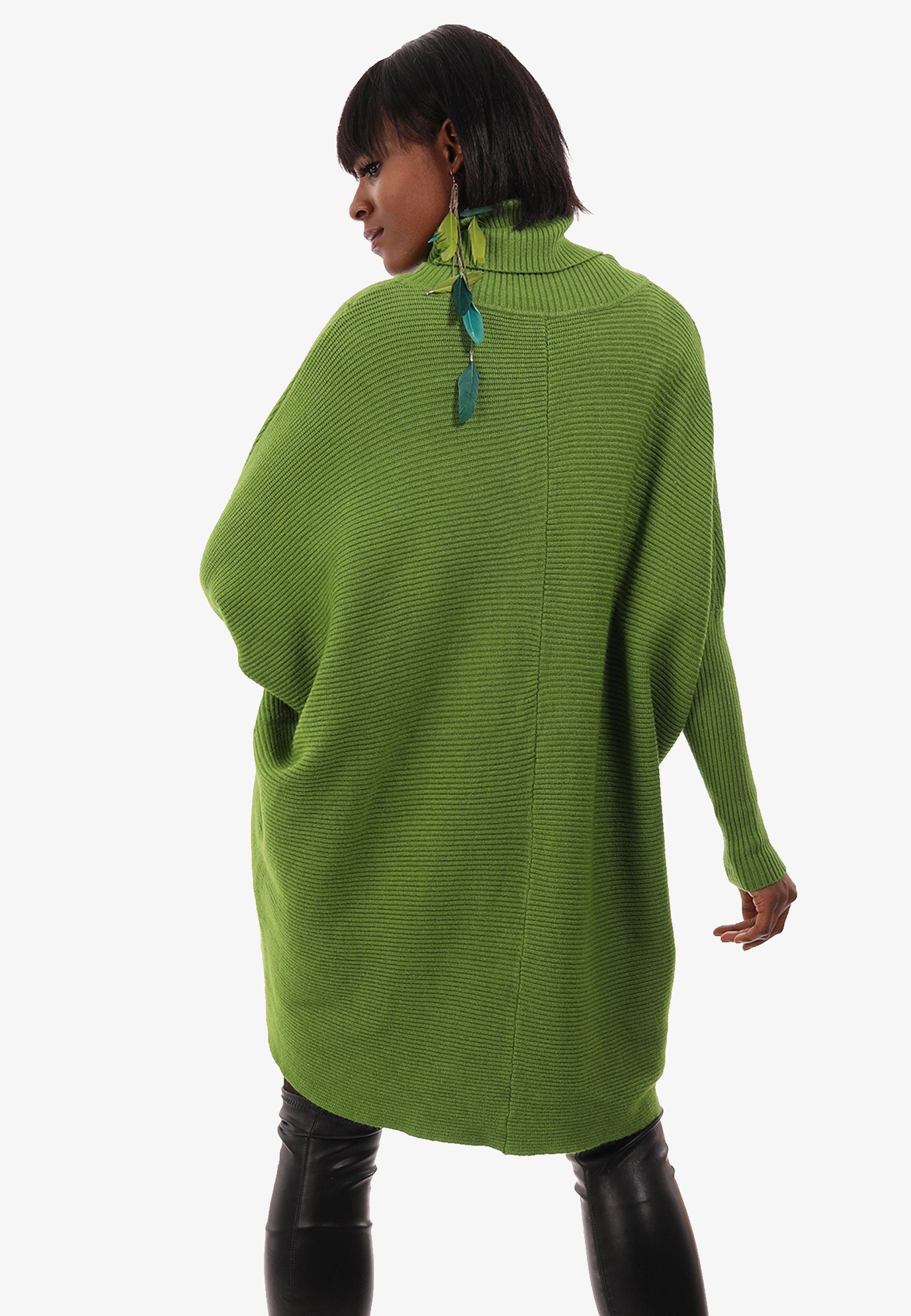 YC Fashion mit mit & überschnittenen Size (1-tlg) Rollkragen Longpullover asymmetrisch in Unifarbe, limegreen Style Schultern Strickpullover Plus