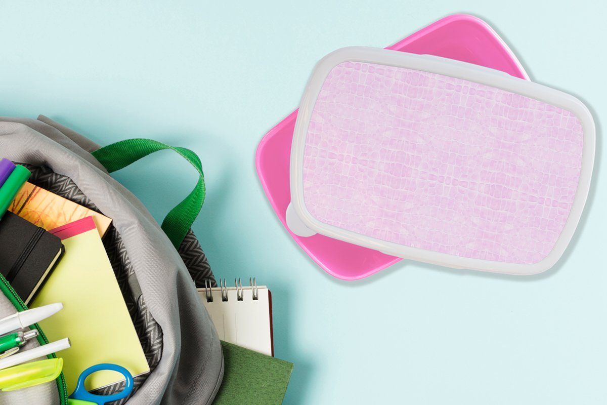 MuchoWow Lunchbox Leder - Brotbox Textur für Mädchen, Brotdose rosa Kinder, Snackbox, Kunststoff, Tierhaut, Kunststoff Erwachsene, - (2-tlg)