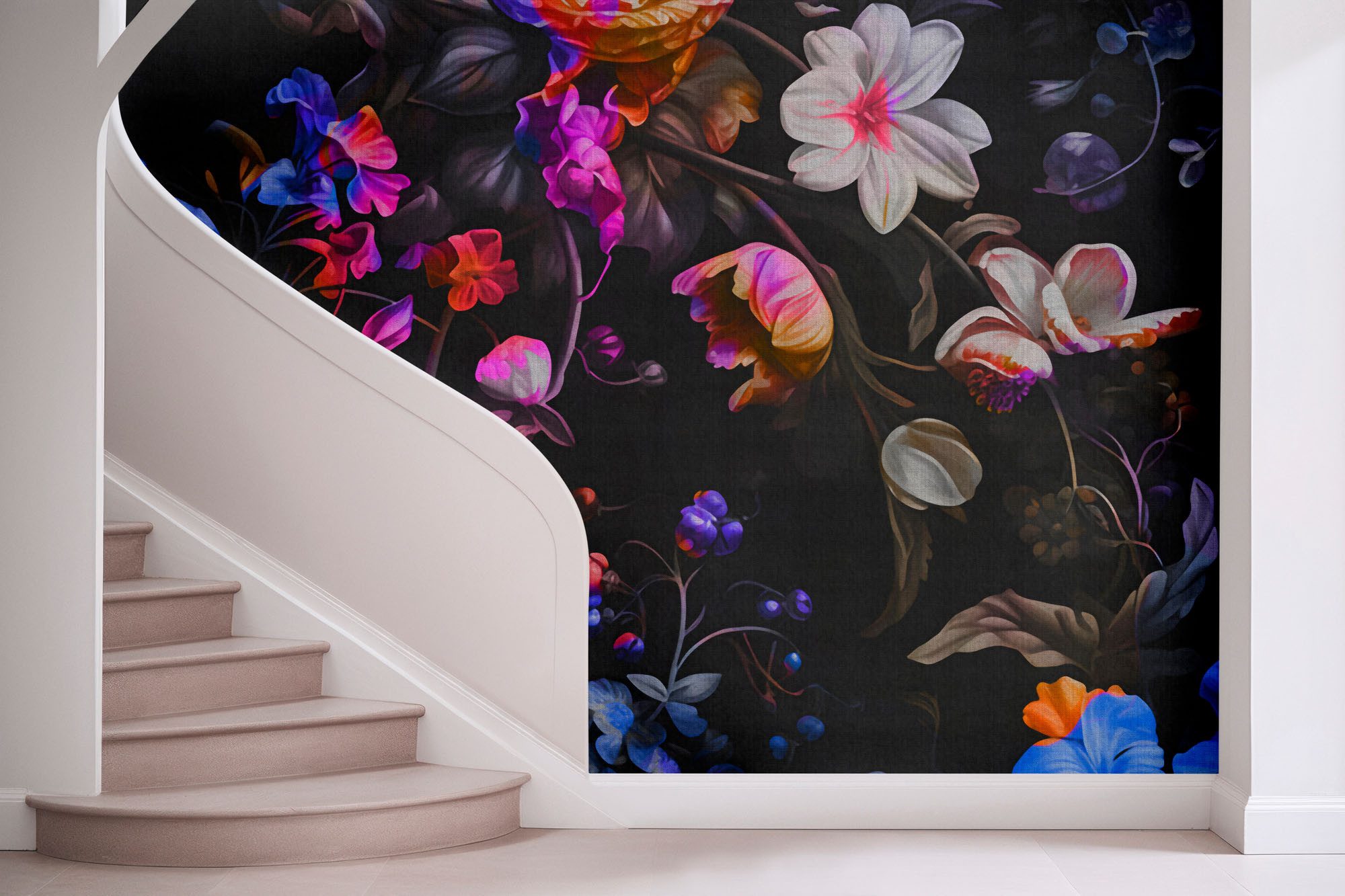 living walls Fototapete Walls by Patel 5 Fototapete Blüten im Neon-Look, glatt, floral, (4 St), Blüten im Neon-Look auf 200 g/m² Premium-Vlies