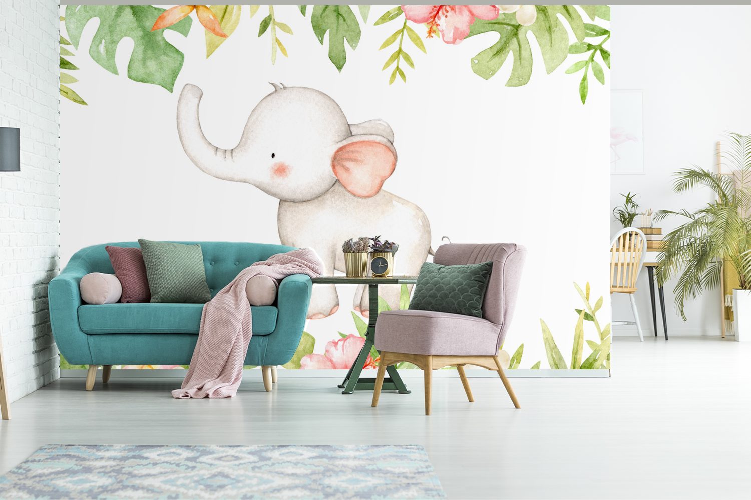 MuchoWow - - Wohnzimmer, Fototapete St), Schlafzimmer, Kinderzimmer, Wallpaper Vinyl Elefant bedruckt, Dschungel für Tapete Matt, (6 Aquarellfarbe,