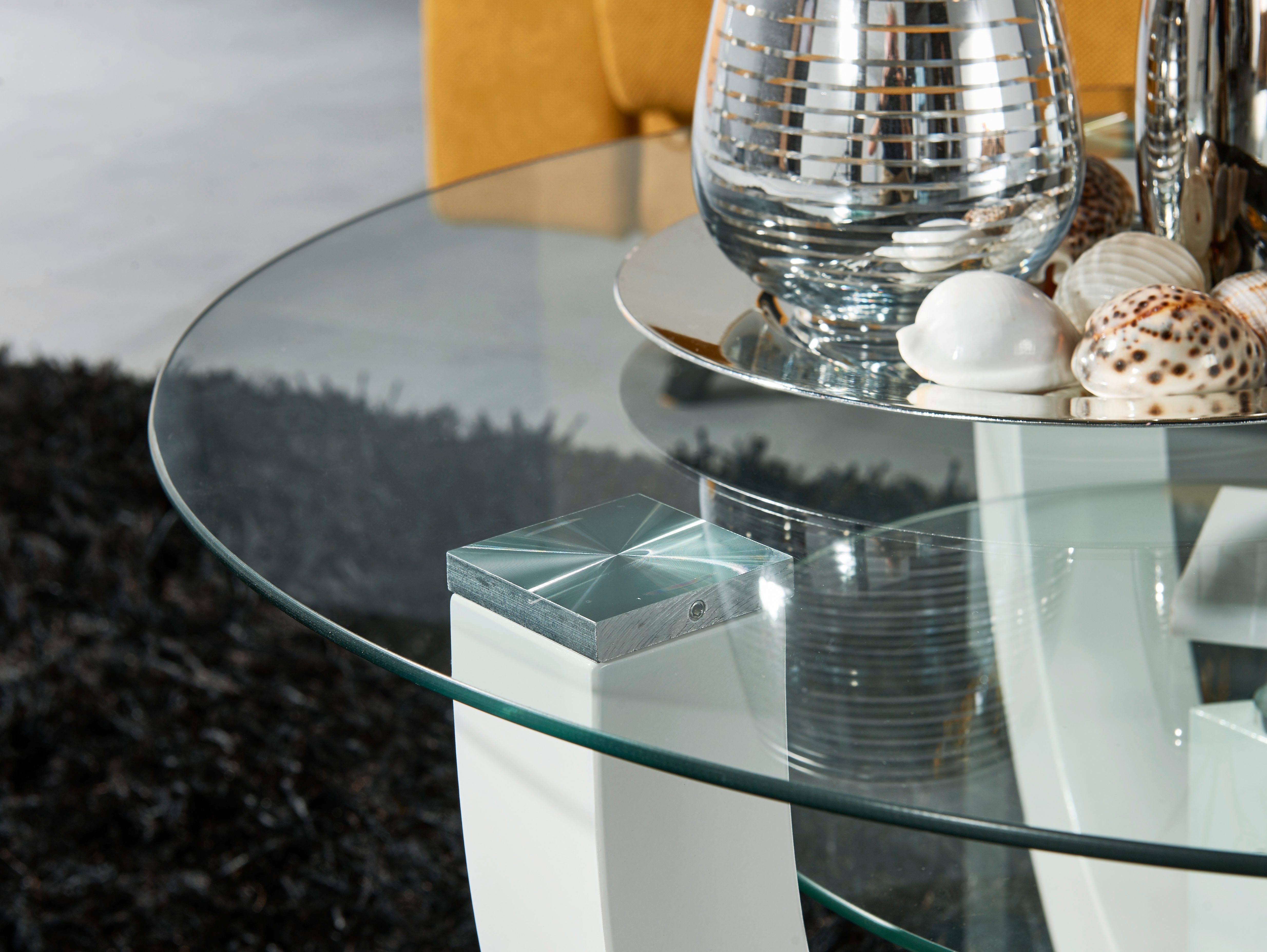 Stolkom Sp.z.o.o. Couchtisch Denver, TOPSELLER! (Couchtisch, OTTOs Choice), rund mit Glas, Tisch -Gestell weiß hochglanz