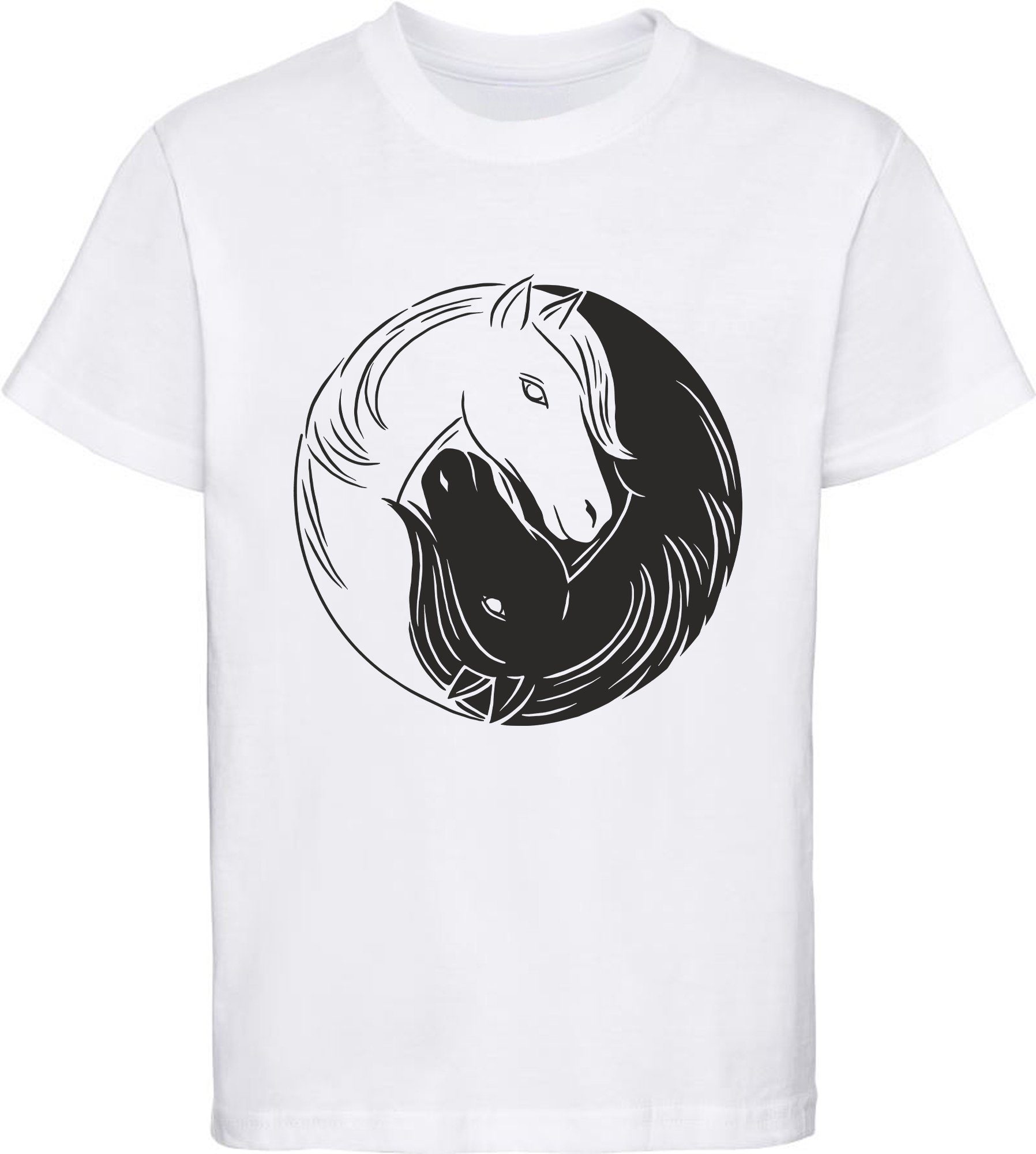 MyDesign24 Print-Shirt bedrucktes Mädchen T-Shirt Yin Yang Pferd Baumwollshirt mit Aufdruck, weiß, rot, rosa, i133 weiss