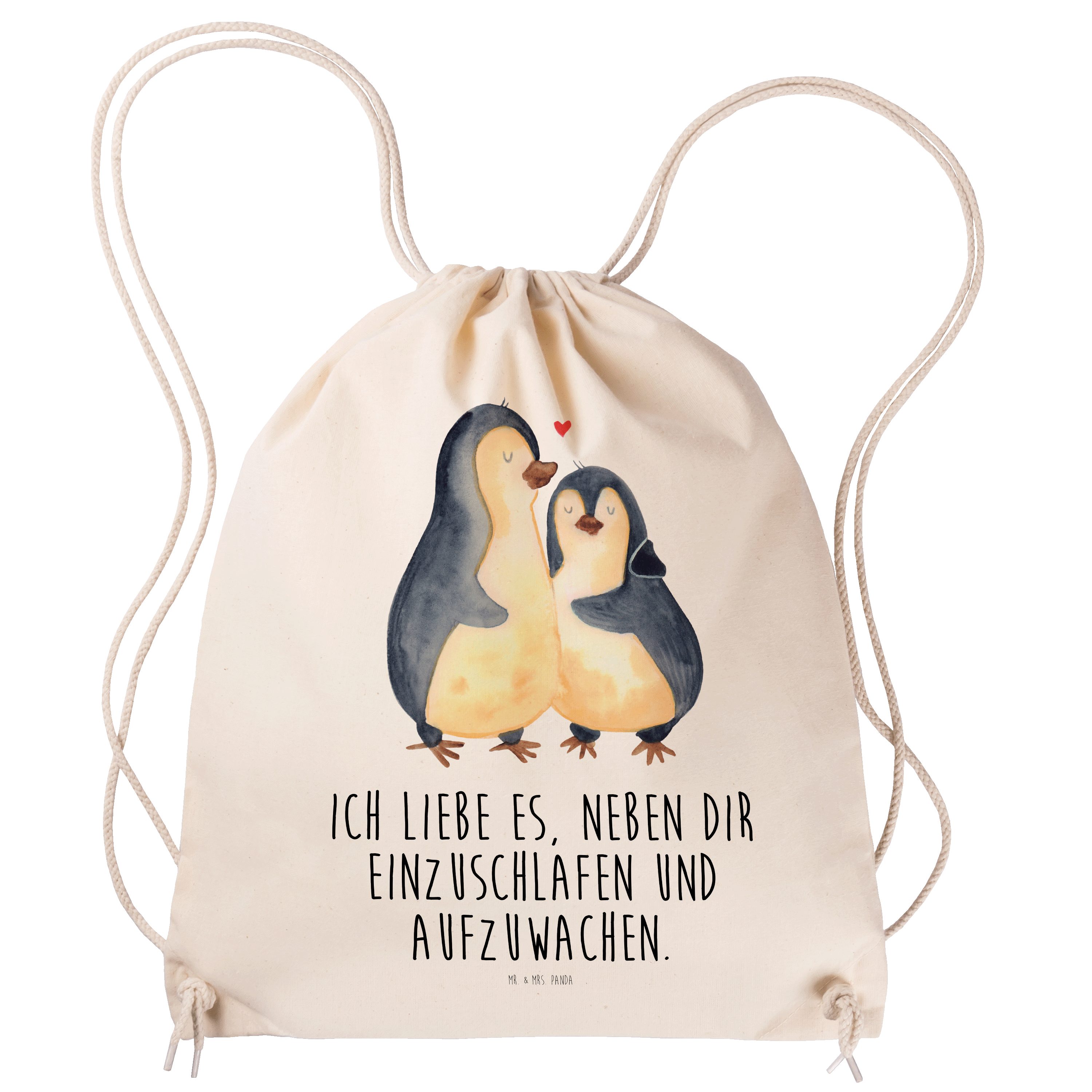 Mr. & Mrs. Panda Sporttasche Pinguine Einschlafen - Transparent - Geschenk, Stoffbeutel, Sportbeut (1-tlg)