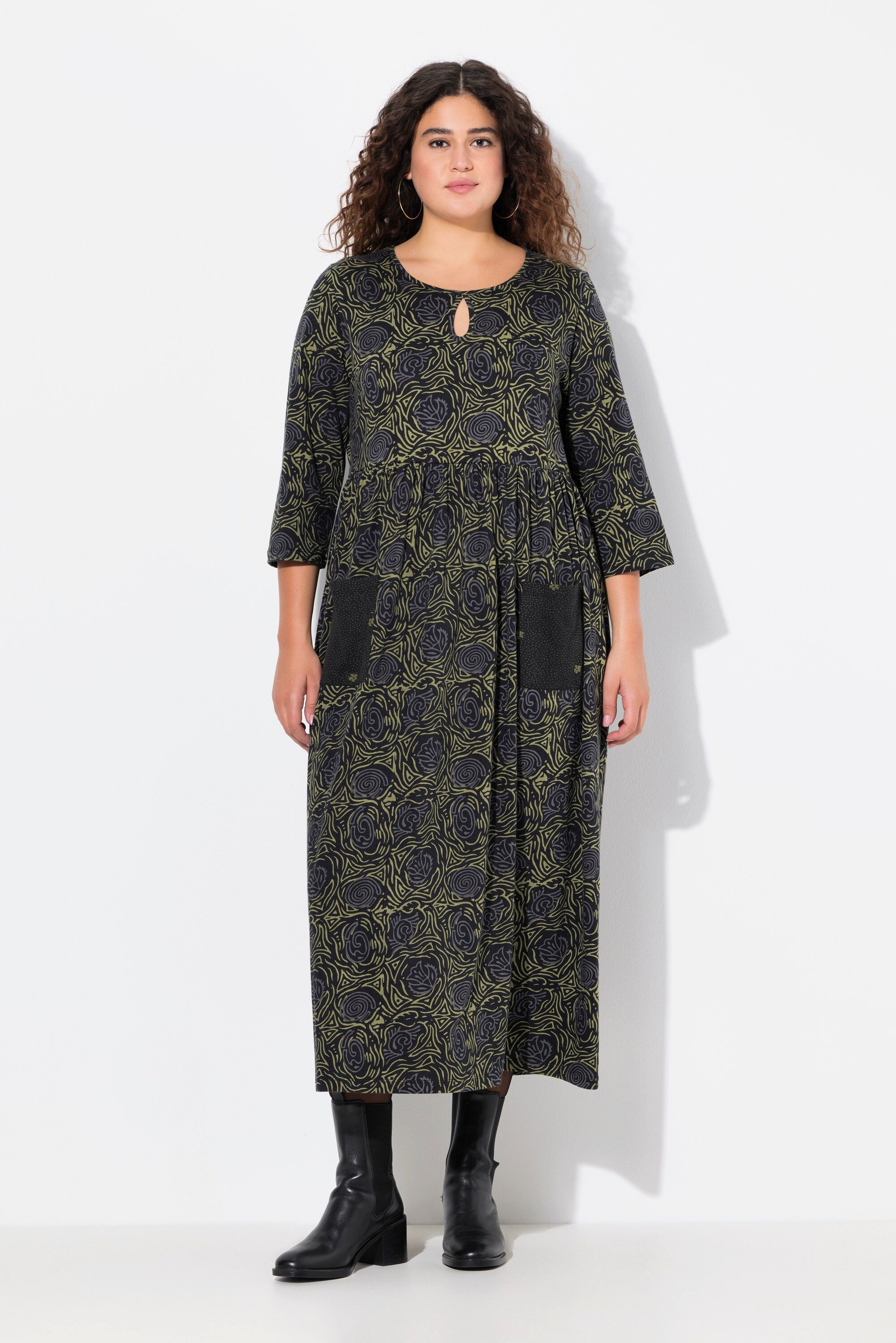 Ulla Popken Maxikleid Jerseykleid A-Linie Blumendruck günstig online kaufen