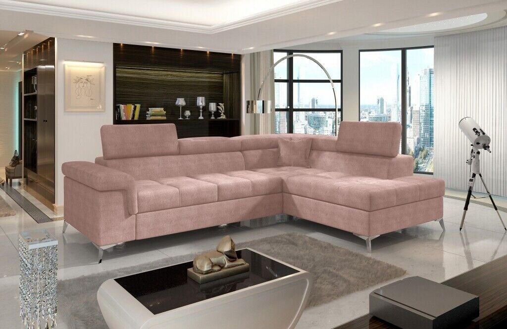 JVmoebel Ecksofa, Ecksofa L-Form Sofa Couch Design Polster Schlafsofa Textil Rosa