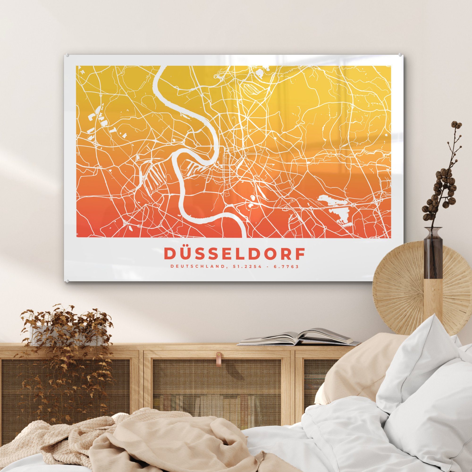 - Wohnzimmer Schlafzimmer Dusseldorf Deutschland MuchoWow Acrylglasbild Acrylglasbilder St), (1 - & Stadtplan,