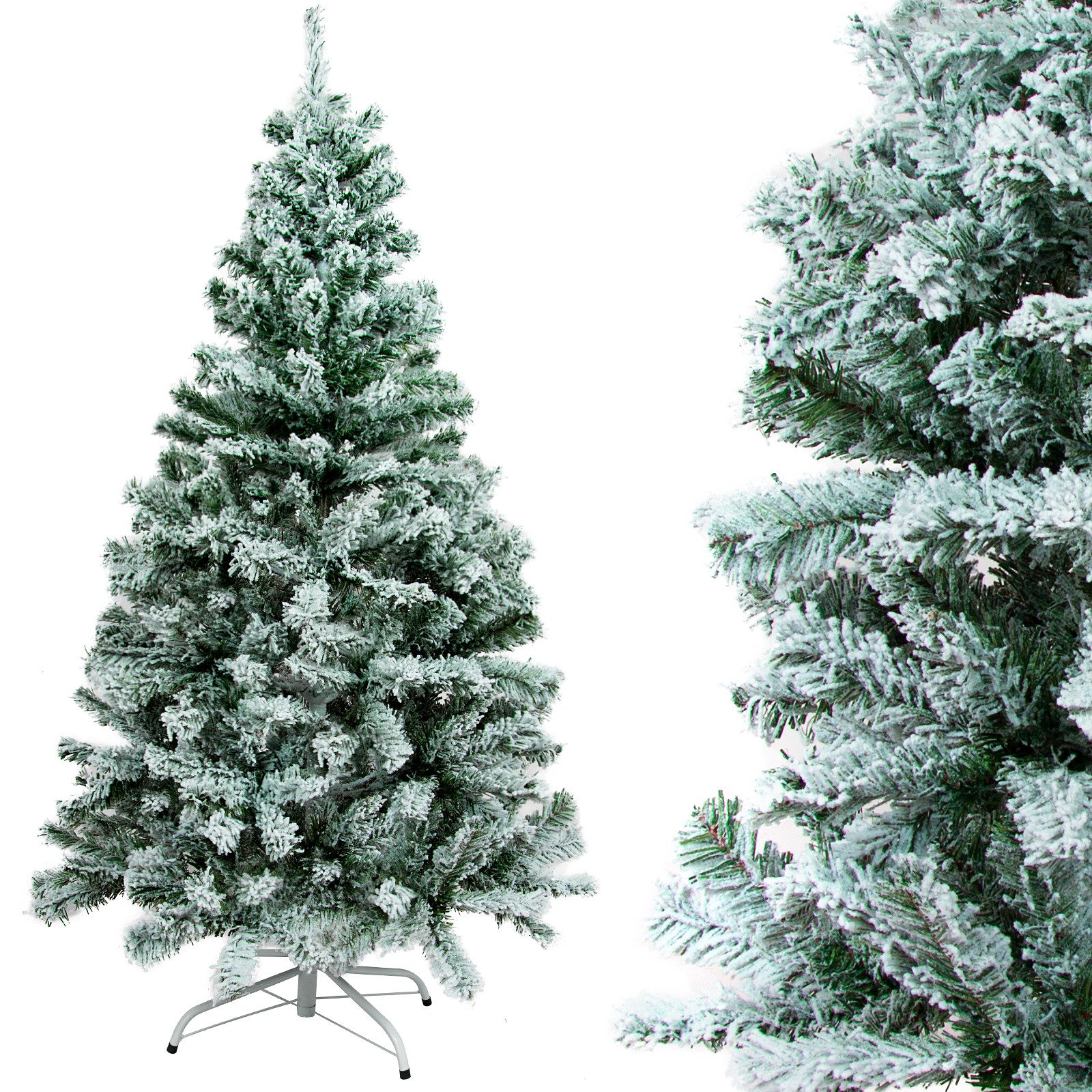 SunJas Künstlicher Weihnachtsbaum 120/150/180cm künstlicher Tannenbaum mit schnee, Künstlicher Tannenbaum mit Schneeoptik, Künstlicher Christbaum mit ca. 250 328 508 Zweigspitzen