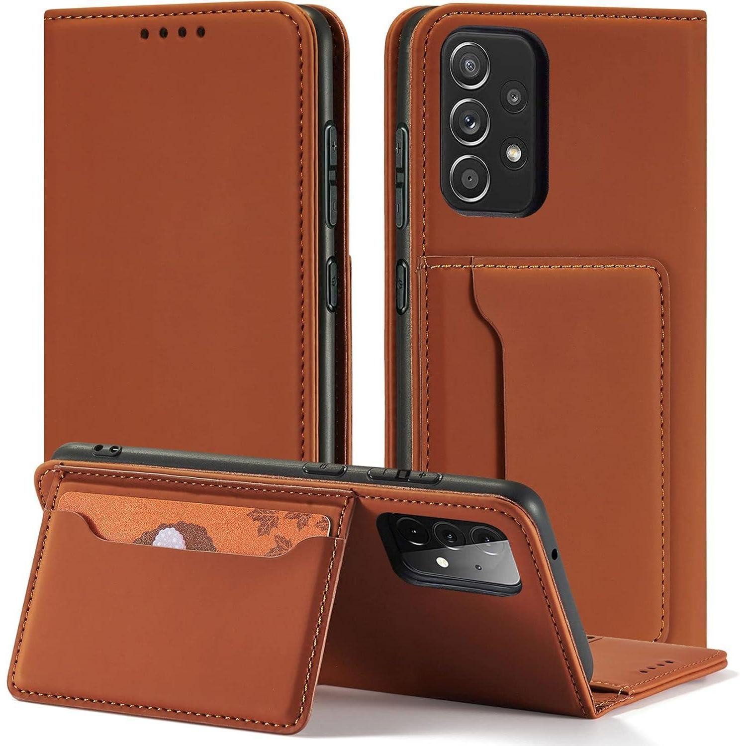 LuxusKollektion Flip Case Handyhülle A52 4G A52 5G A52S 5G Leder magnetisch Standfunktion Braun