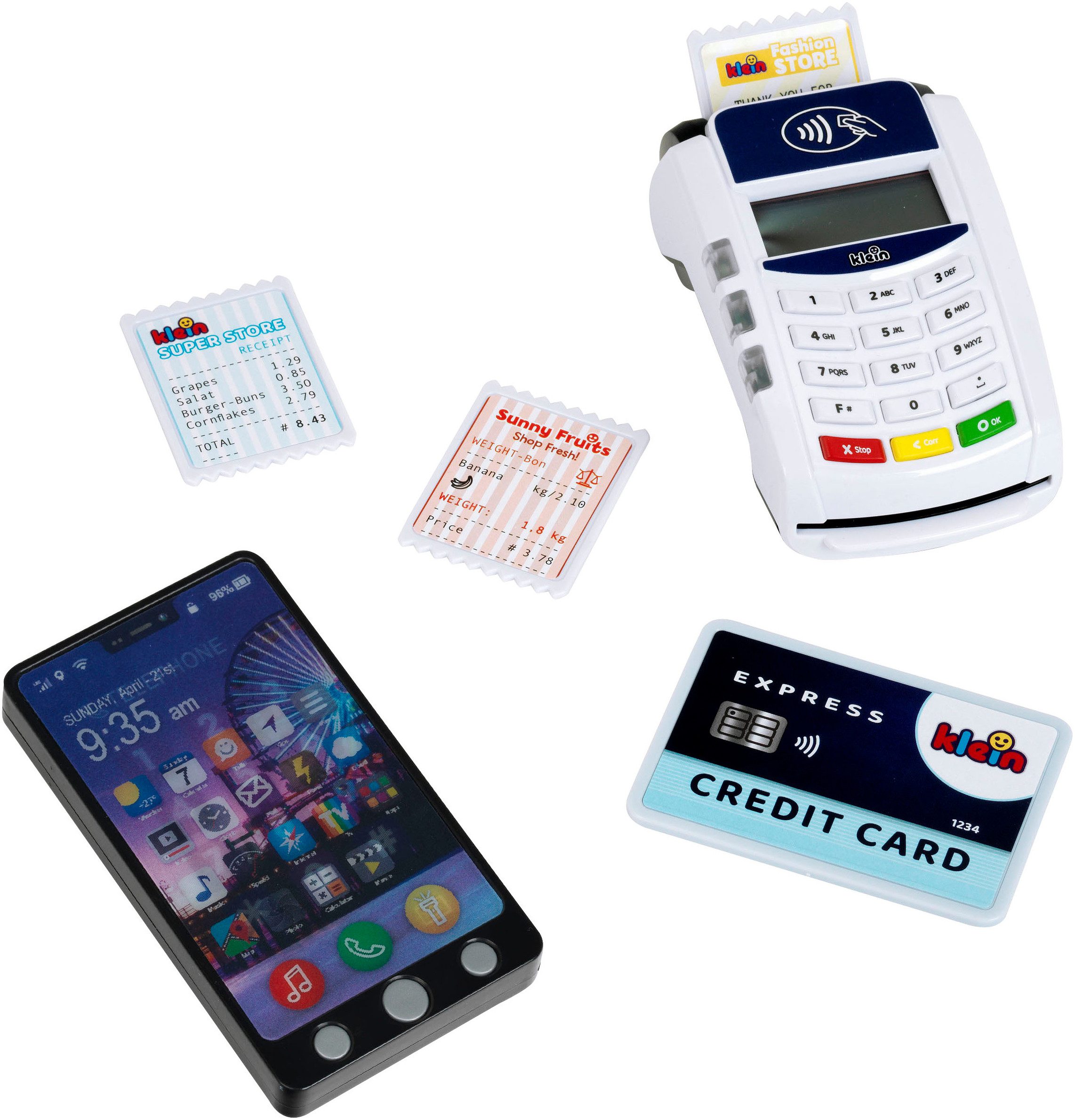 Klein Spielkasse PoS Terminal und Smartphone, mit Licht und Sound