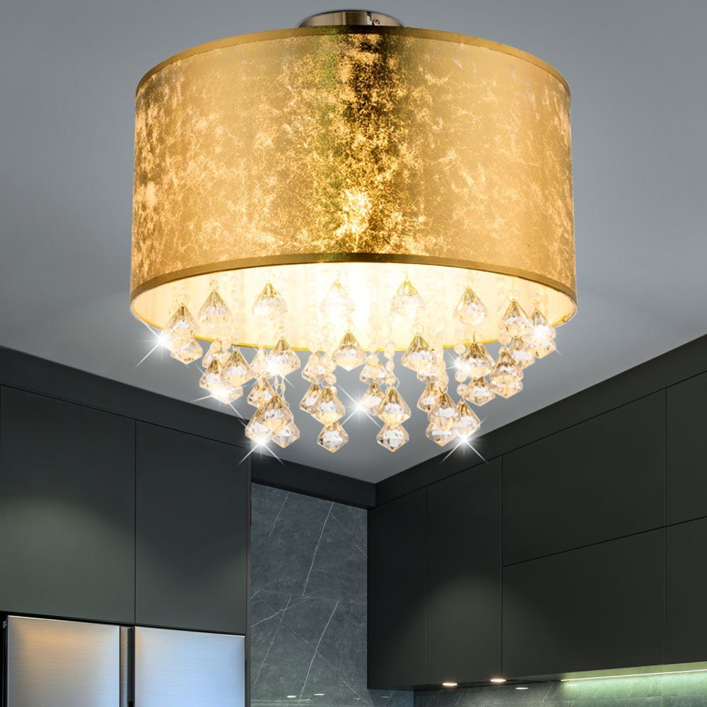 GLOBO LIGHTING Deckenleuchte, Leuchtmittel nicht inklusive, Decken Lampe Schlaf Gäste Zimmer Stoff Schirm Kristall