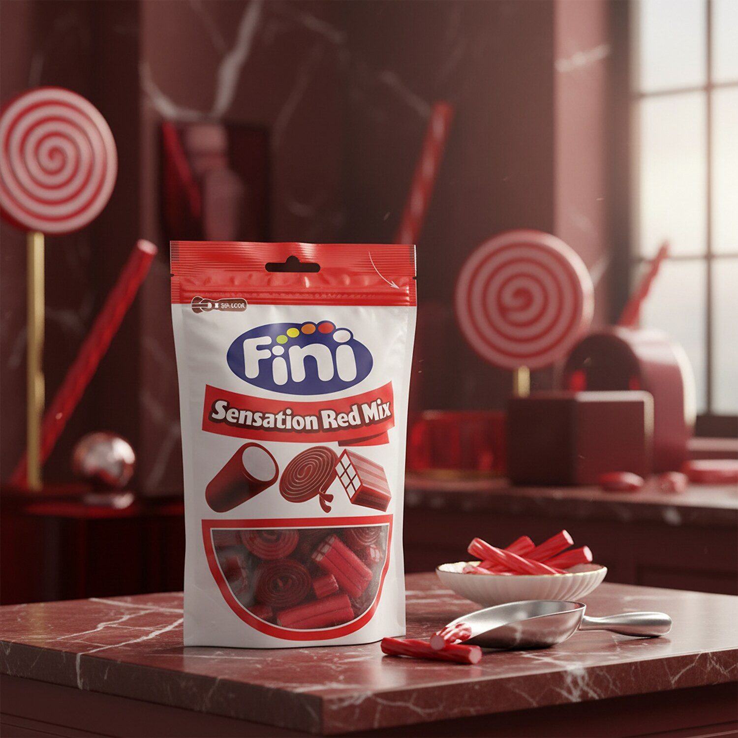 Fini Süßigkeit, 1 x 165 g, Sensation Red Mix – Fruchtgummi & Lakritz-Mix