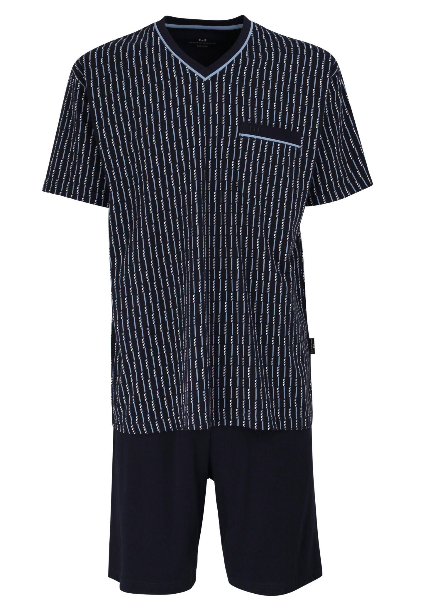 GÖTZBURG Pyjama Herren Schlafanzug Baumwolle Queens kurz blau-dunkel-Allover