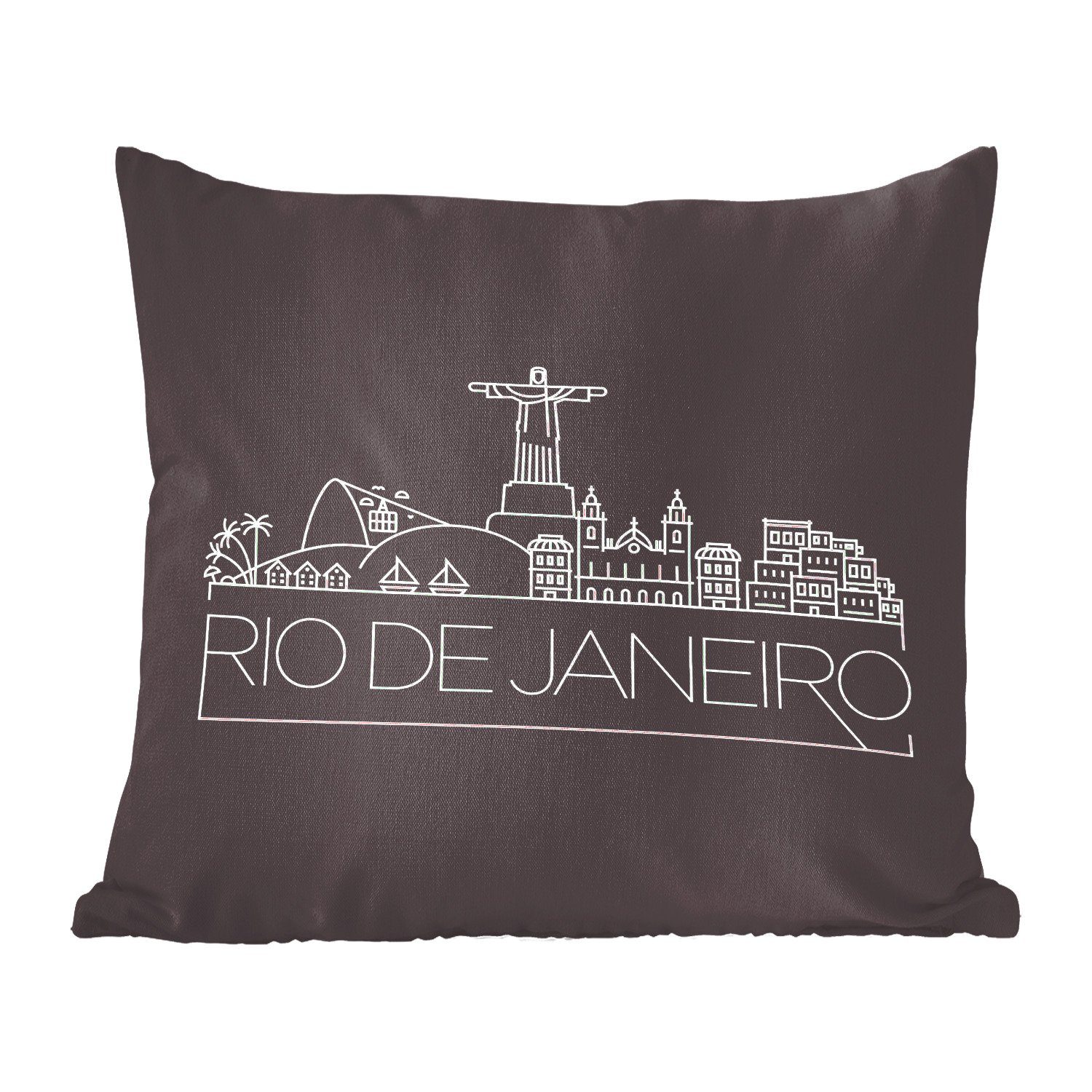 MuchoWow Dekokissen Stadtbild ''Rio de Janeiro'' auf schwarzem Hintergrund, Zierkissen mit Füllung für Wohzimmer, Schlafzimmer, Deko, Sofakissen