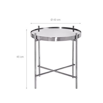 WOMO-DESIGN Beistelltisch Design Wohnzimmertisch Couchtisch Glastisch Sofatisch Lounge Tisch, Silber Ø43x45cm Unikat Metall und Glas