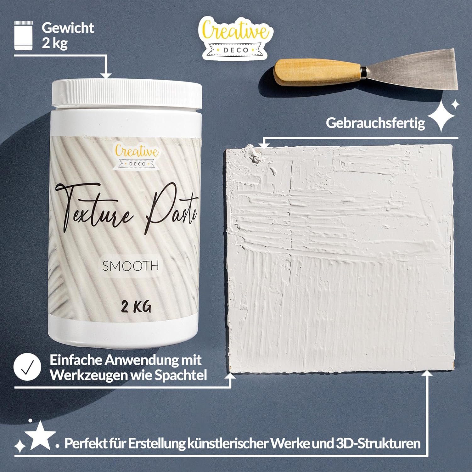 Creative Deco Malpaste Strukturpaste 2 kg Weiße Spachtelmasse für Acrylmalerei Modellierpaste