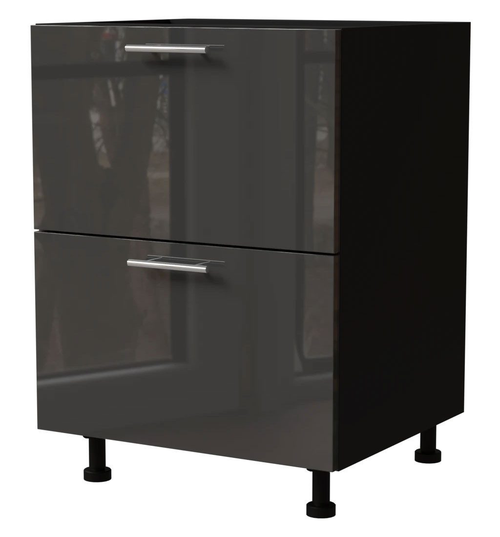 Feldmann-Wohnen Auszugsunterschrank Essen (D2A/60/1A, 2 Schubladen + Innenschublade, HETTICH InnoTech Atira, 1-St., moderne Optik, lackierte Fronten) 60x50x82cm schwarz - graphit Hochglanz (ES-D2A/60/1A)