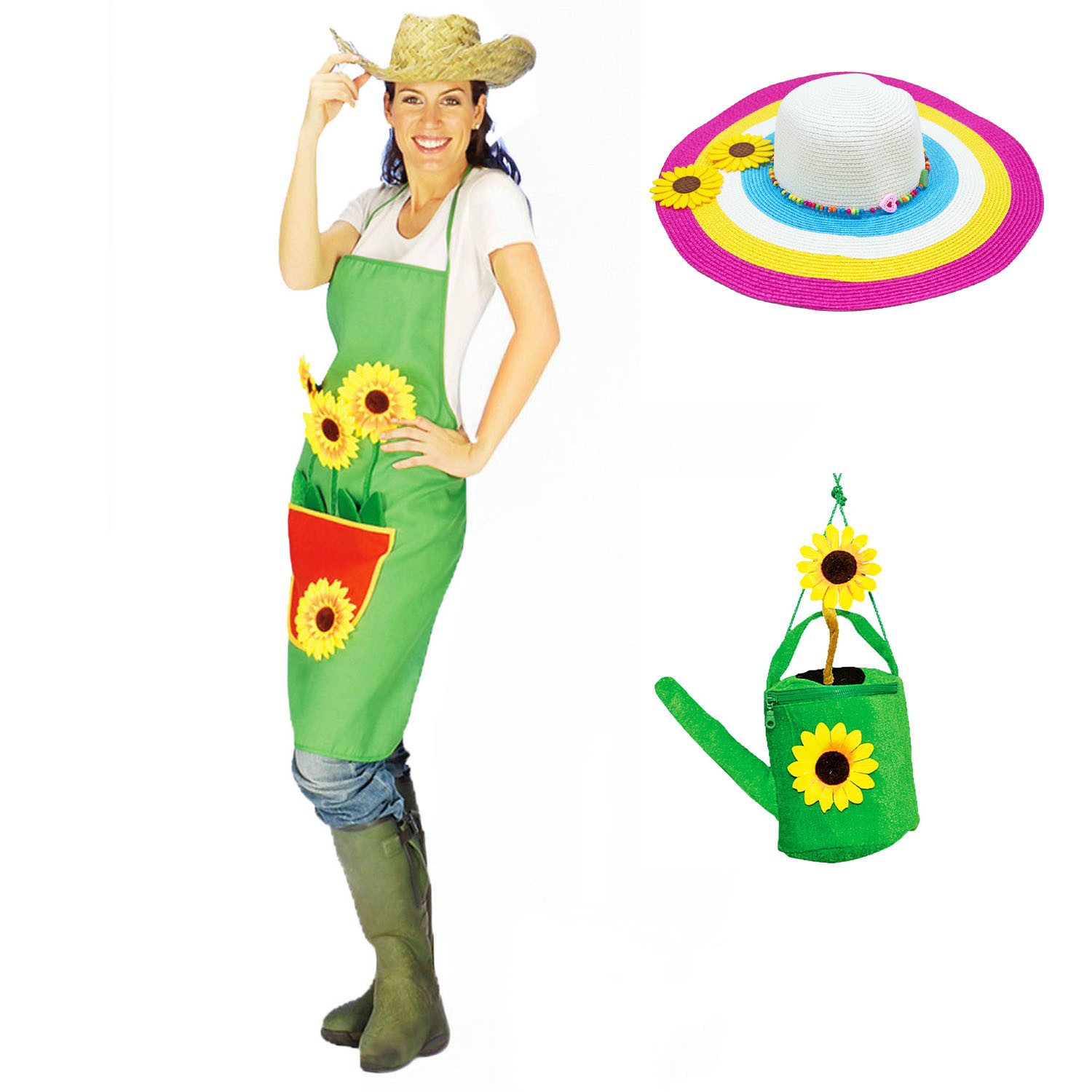 Das Kostümland Clown-Kostüm Gärtnerschürzen Set für Damen, Schürze, Sonnenblu