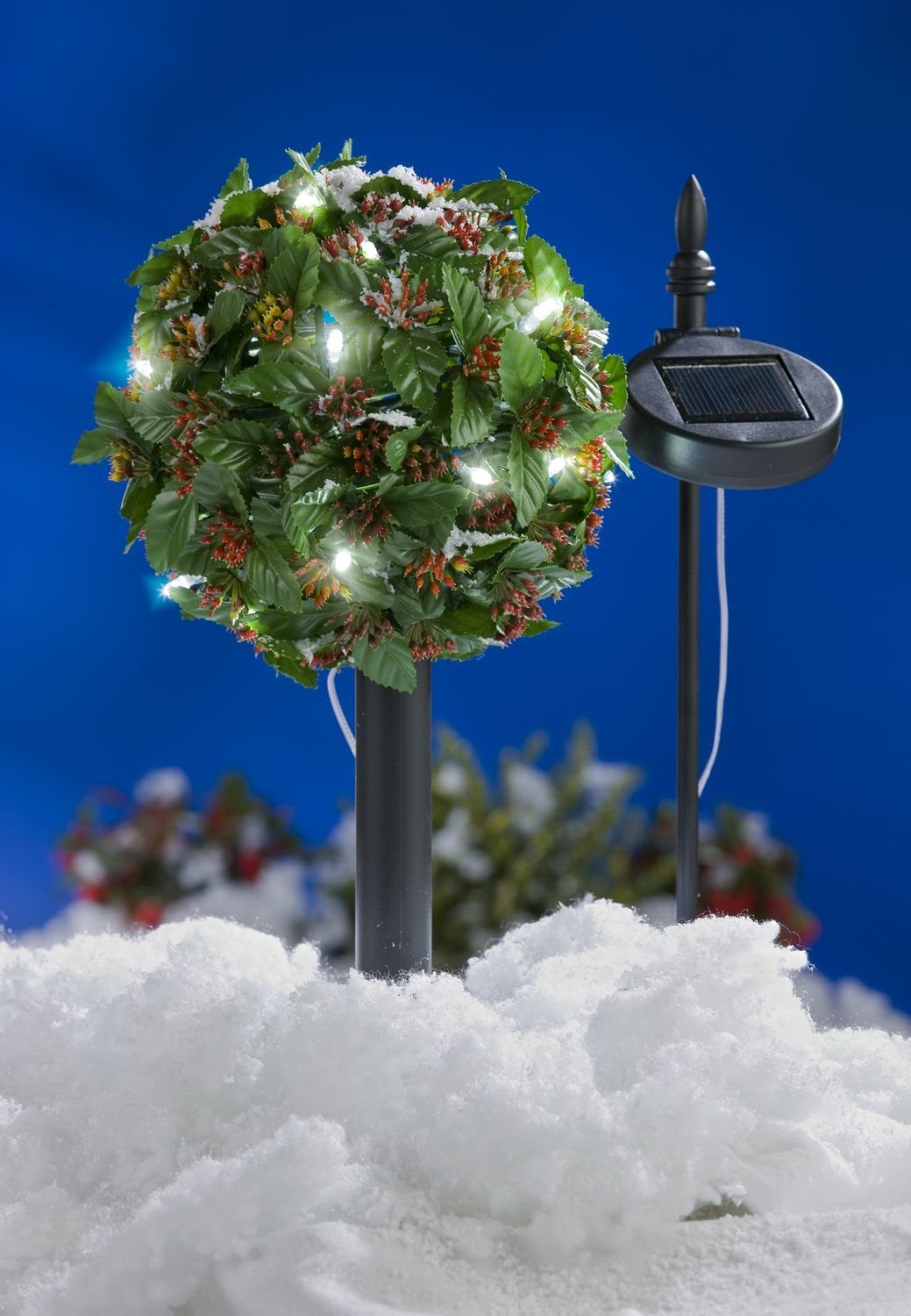 BURI Kugelleuchte LED Solar-Bäumchen Ilex Stechpalme Gartenbeleuchtung Weihnachtsdeko Ku