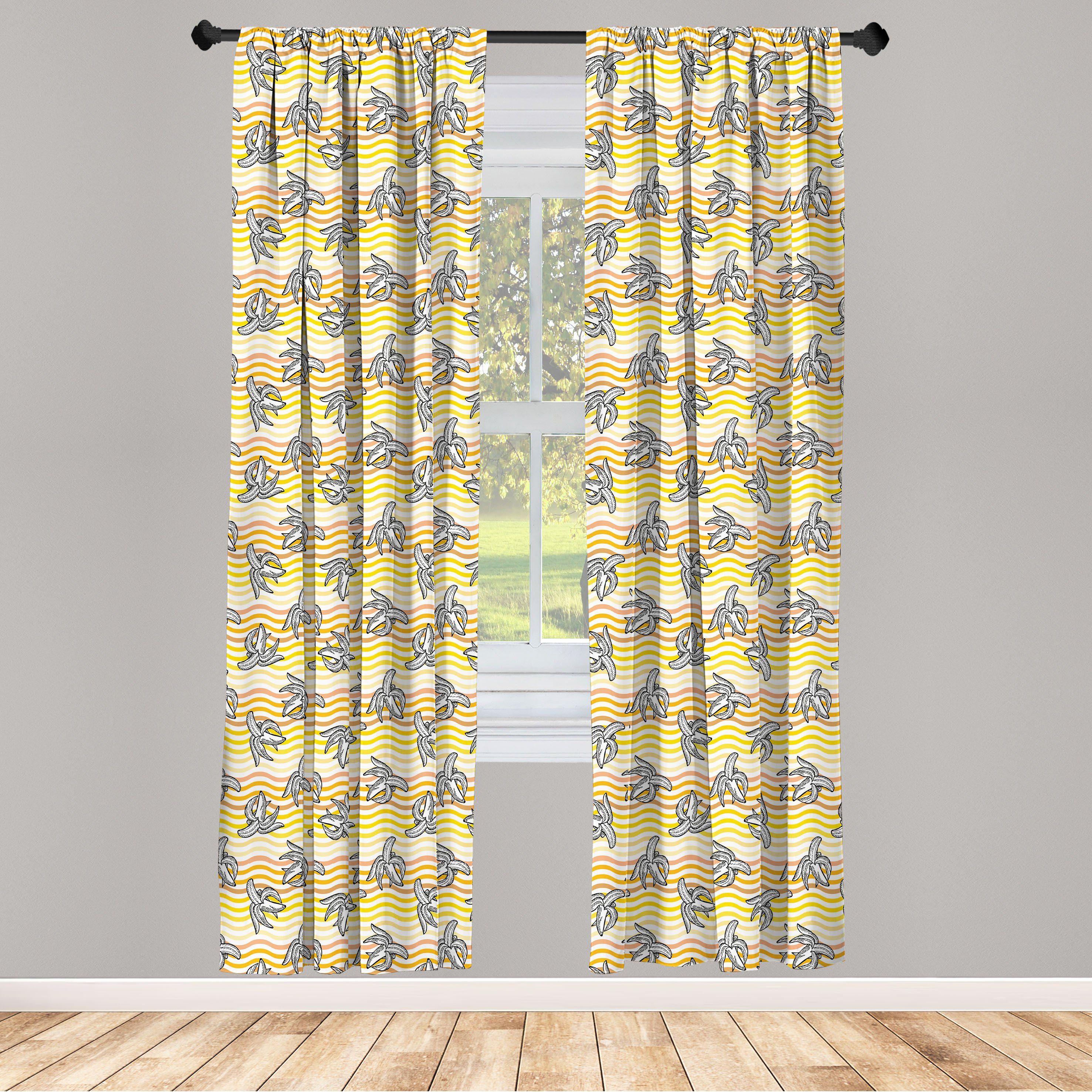 Gardine Vorhang für Wohnzimmer Schlafzimmer Dekor, Abakuhaus, Microfaser, Obst Banana Sketch Sommer Töne