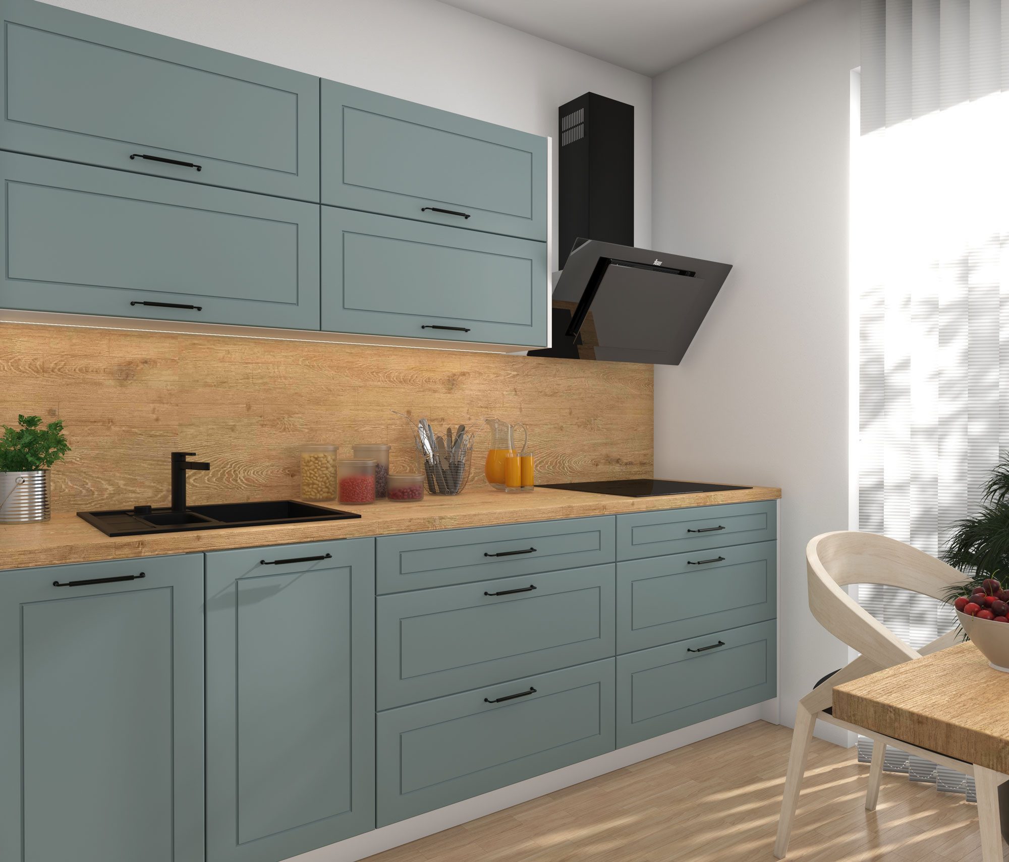 Feldmann-Wohnen Кухниzeile Kvantum, (Klappen mit Gasdruckdämpfer, Schubladensystem Blum Metabox), 250cm, 7-teilig, Weiß / Mint Matt - Blum Metabox