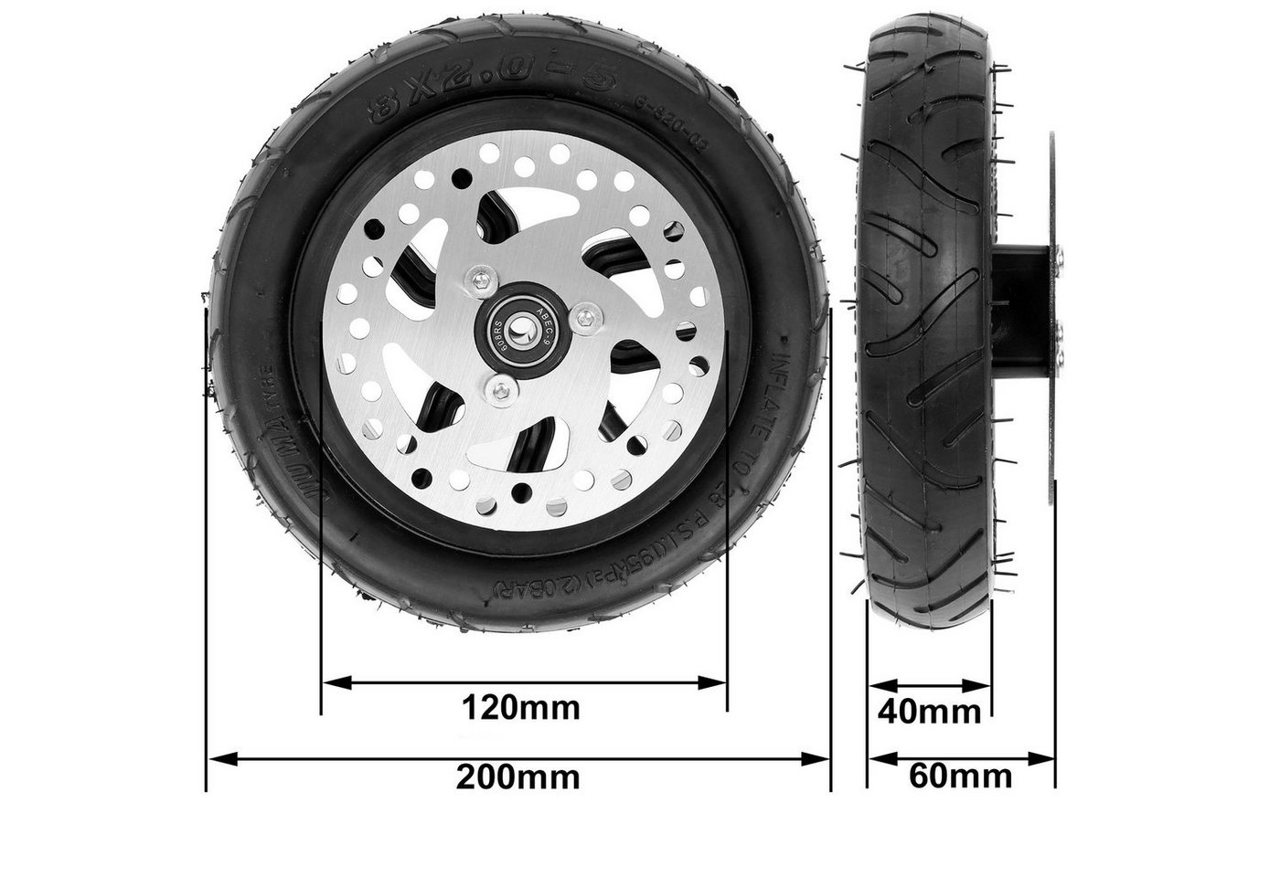Thumbnail - Mach1 Cityroller 2 Stück 200x40mm (190x40mm) Kickscooter Rollen-Set mit Scheibenbremse