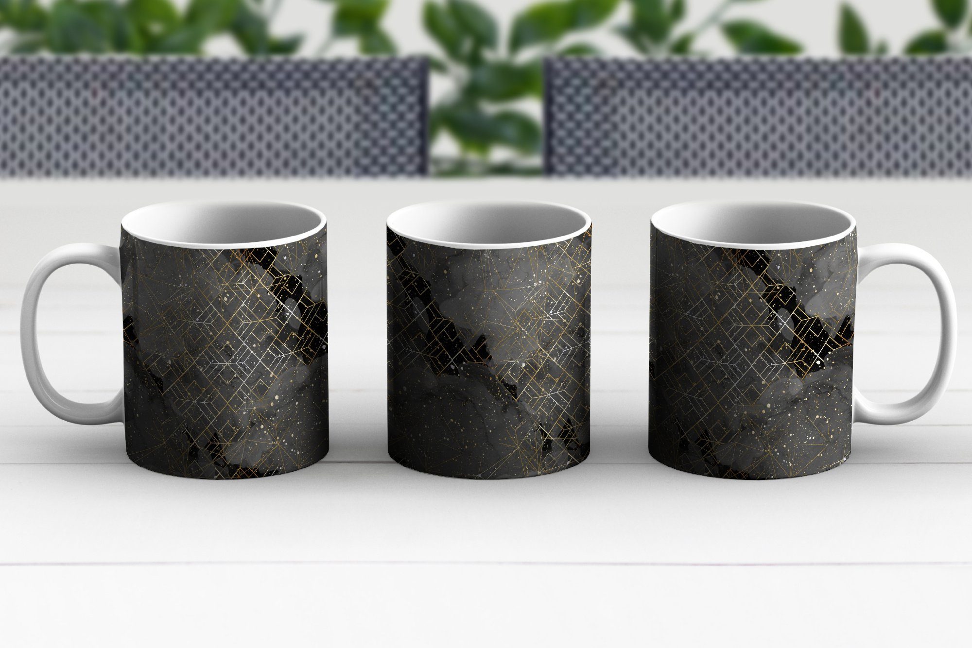 Teetasse, Schwarz Teetasse, Gold - Becher, - Geometrie, Geschenk Tasse Marmor MuchoWow Kaffeetassen, - Keramik,