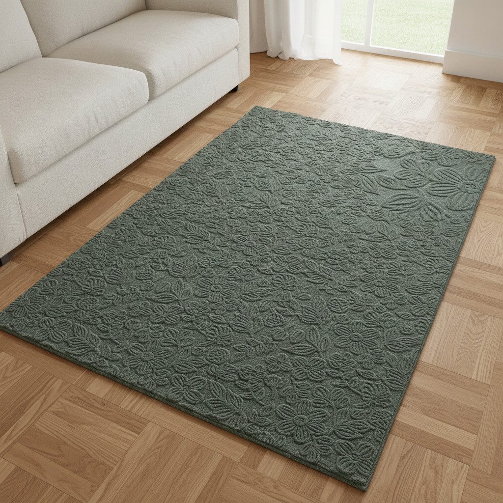 TaCa Home Teppich Kurzflor Teppich Hasenfell Optik, rechteckig, Höhe: 10 mm, Wohnzimmer, Kinderzimmer, Esszimmer, Flora Grün - 50 x 80 cm