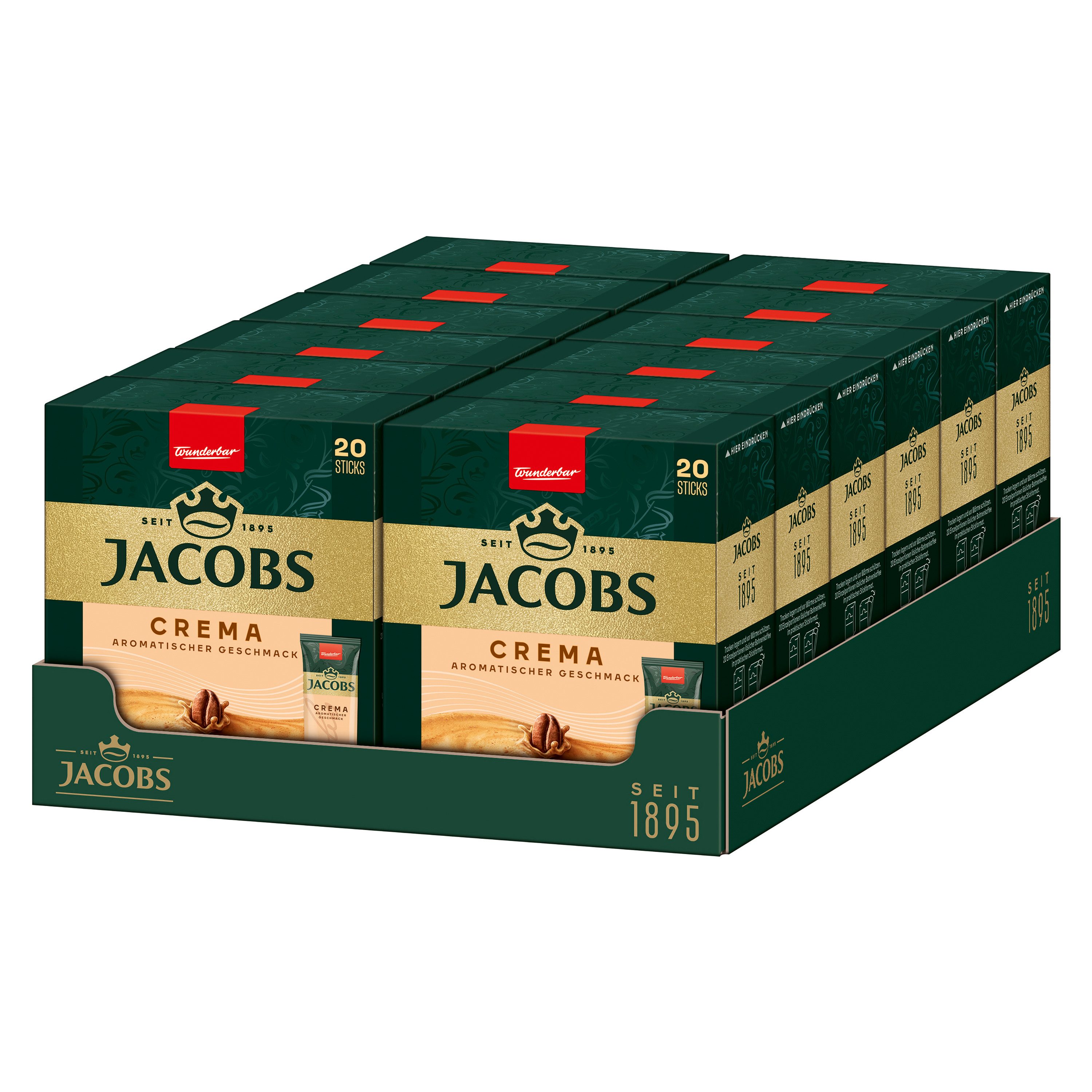 JACOBS Kaffee Löskaffee Typ Cafe Crema 12 x 20 Getränke Sticks, (Packung, 12er Pack)