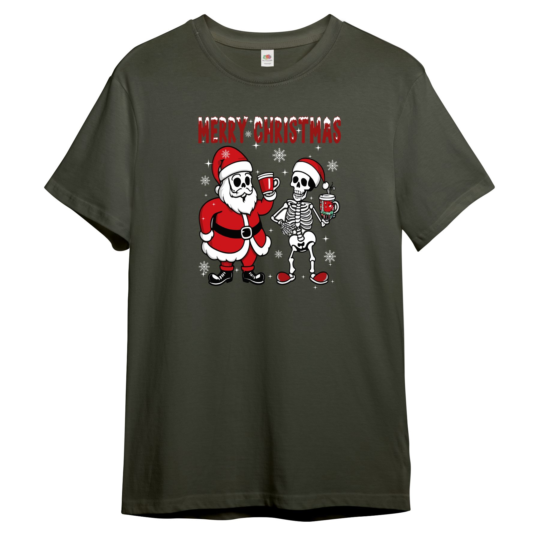 Print-Shirt Herren T-Shirt "Skelett mit Weihnachtsmann"