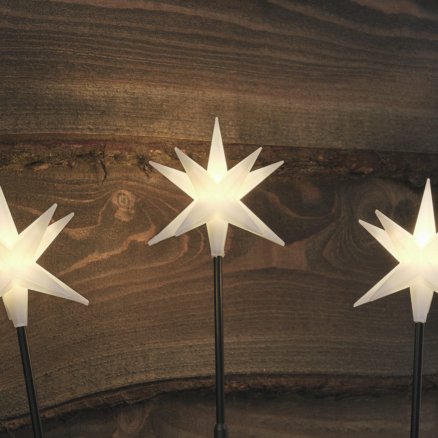 Lights4fun LED-Stern für außen 3er Set 50cm LED Adventstern Stableuchten, LED fest integriert