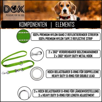 DDOXX Hundeleine Nylon Hundeleine, reflektierend, 3fach verstellbar, 2m, Grn M - 2,0 X 200 Cm