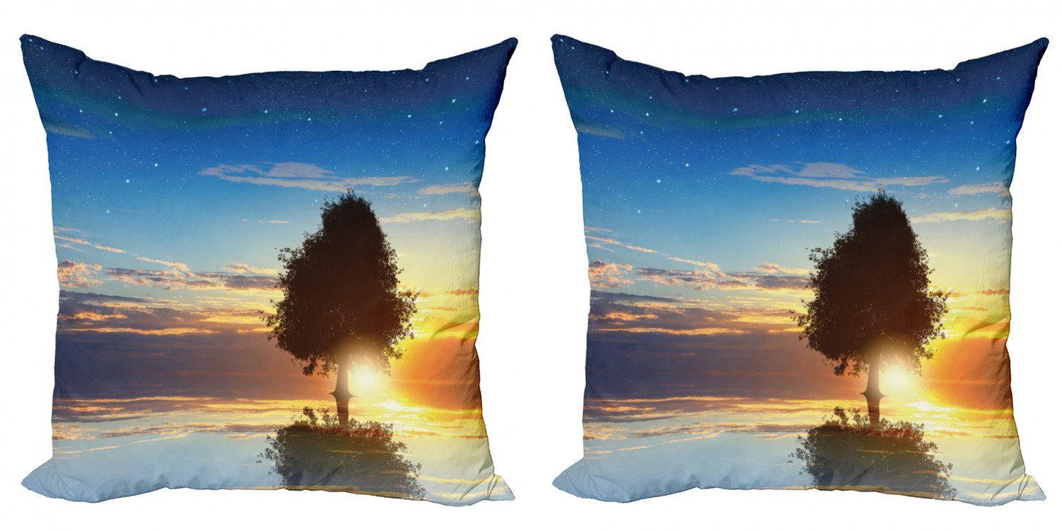 (2 Accent Digitaldruck, Landschaft Doppelseitiger Modern Tree Kissenbezüge Stück), Abakuhaus Farm Silhouette