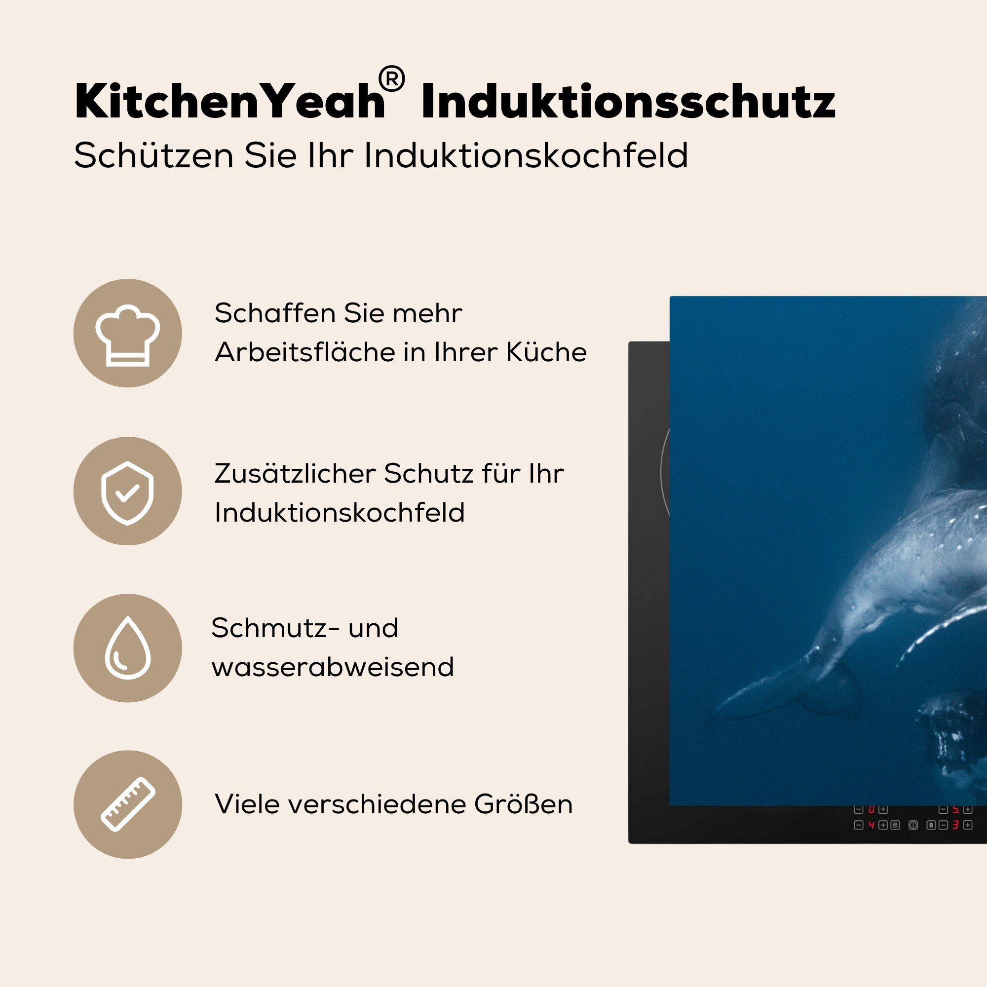 Ceranfeldabdeckung Vinyl, für die (1 - küche, cm, 81x52 Meer Wale Herdblende-/Abdeckplatte Schutz MuchoWow Familie, - tlg), Induktionskochfeld
