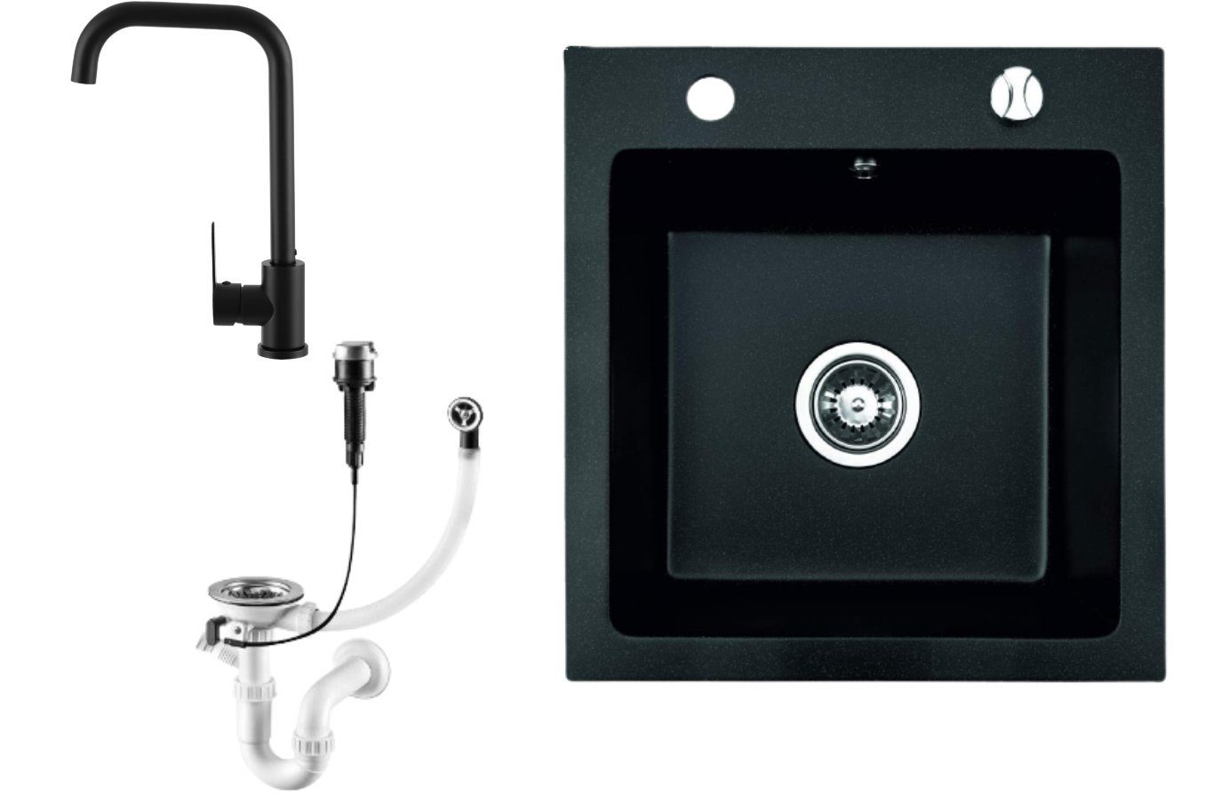 Faizee Möbel Granitspüle [Granitspüle 48x50 + Armatur Steel] Einbauspüle Sp günstig online kaufen