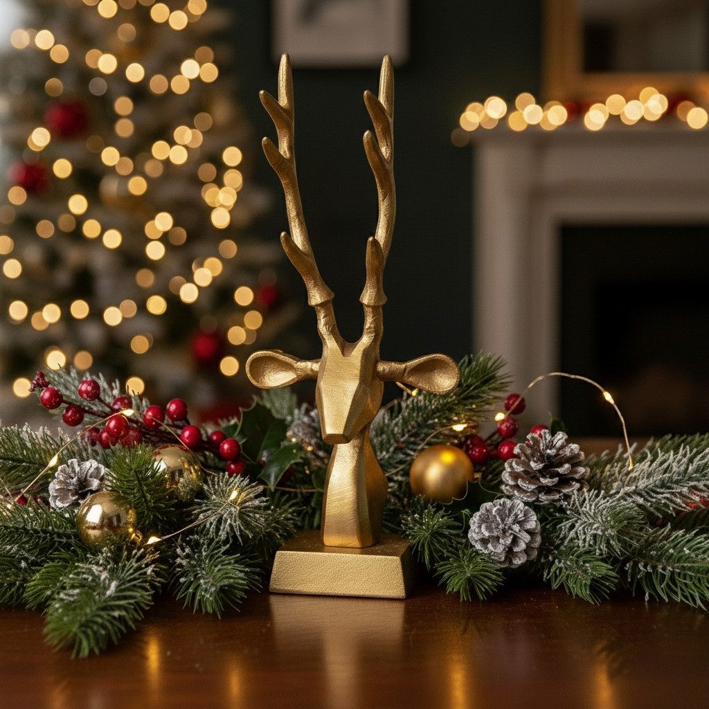 MF Weihnachtsfigur Goldene Hirschfigur Aurora Deko Skulptur aus Aluminium 34 cm