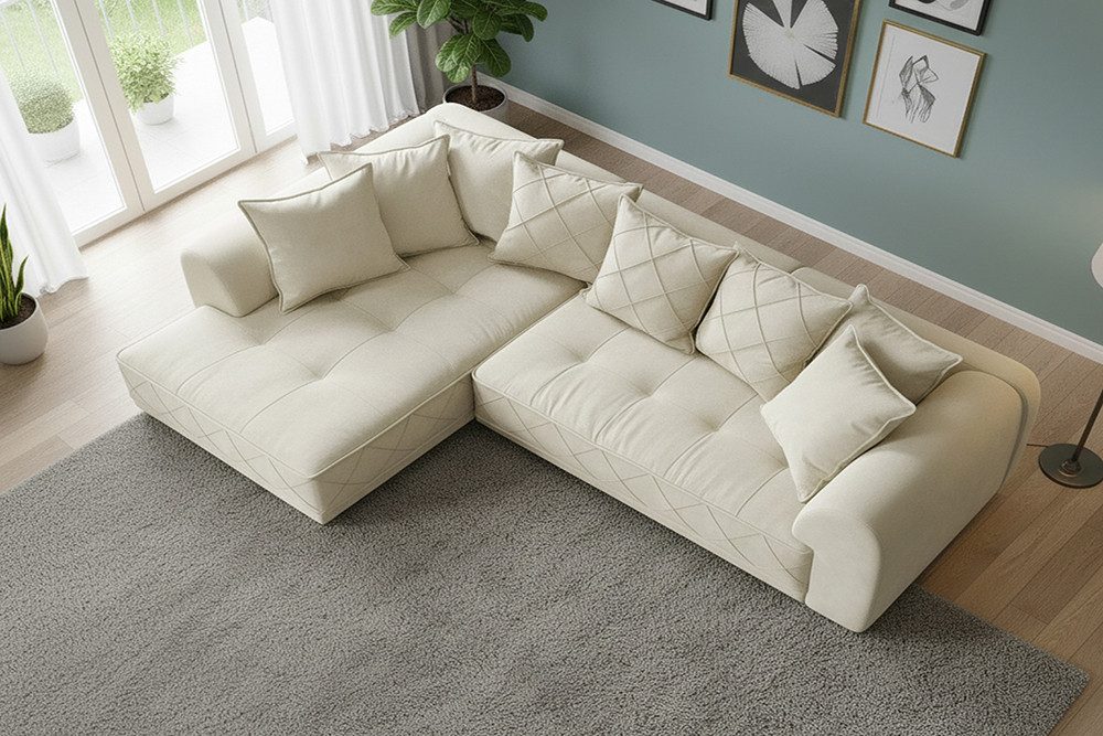 riess-ambiente Big-Sofa DECADENCIA 320cm beige – Samt, XXL, 8 Kissen, variabler Ottomane, Einzelartikel 1 Teile, edles Bigsofa mit Federung & Rundum-Bezug – ideal für große Wohnzimmer
